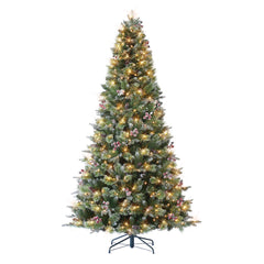 7.5 ft Pre-lit Frosted Berry Spruce Artificial Christmas Tree with Sure-lit Pole®, Warm White Led Lights & Metal Stand