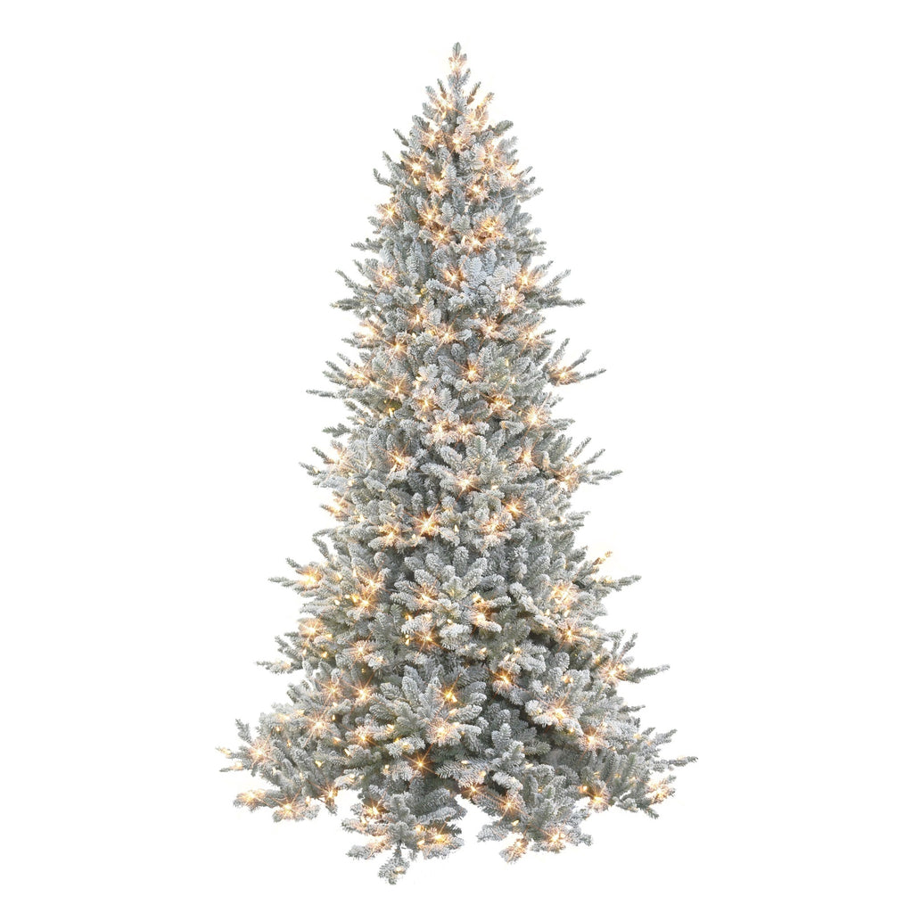 7.5 ft Pre-lit Flocked Royal Majestic Douglas Fir Downswept Artificial Christmas Tree with Sure-lit Pole®, Dual Color LED Lights & Metal Stand