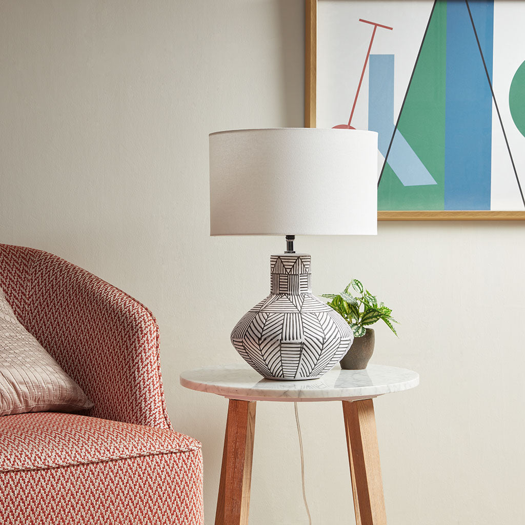 Ceramic Table Lamp with Geometric Stripe Pattern