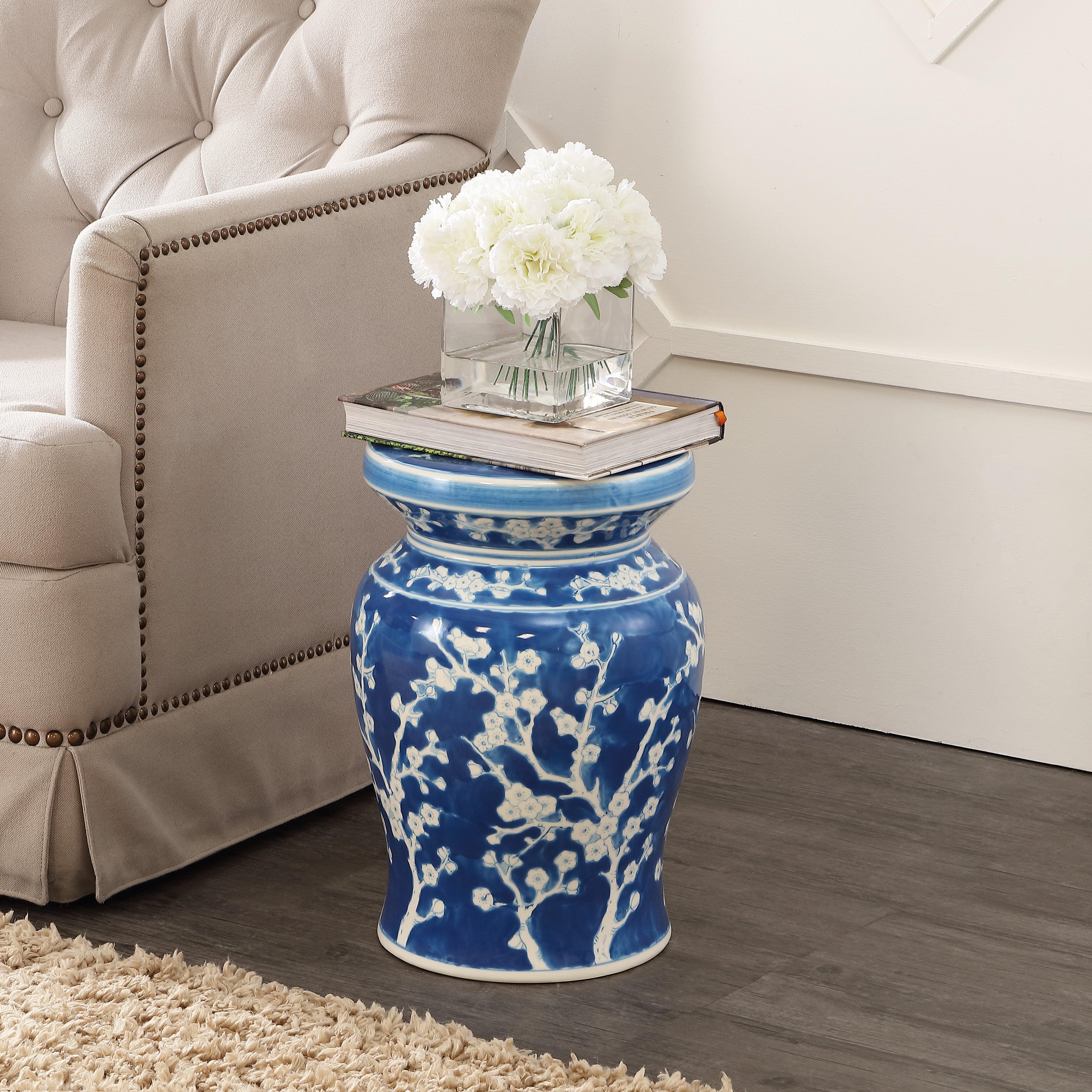 Cherry Blossom 17.75" Ceramic Garden Stool