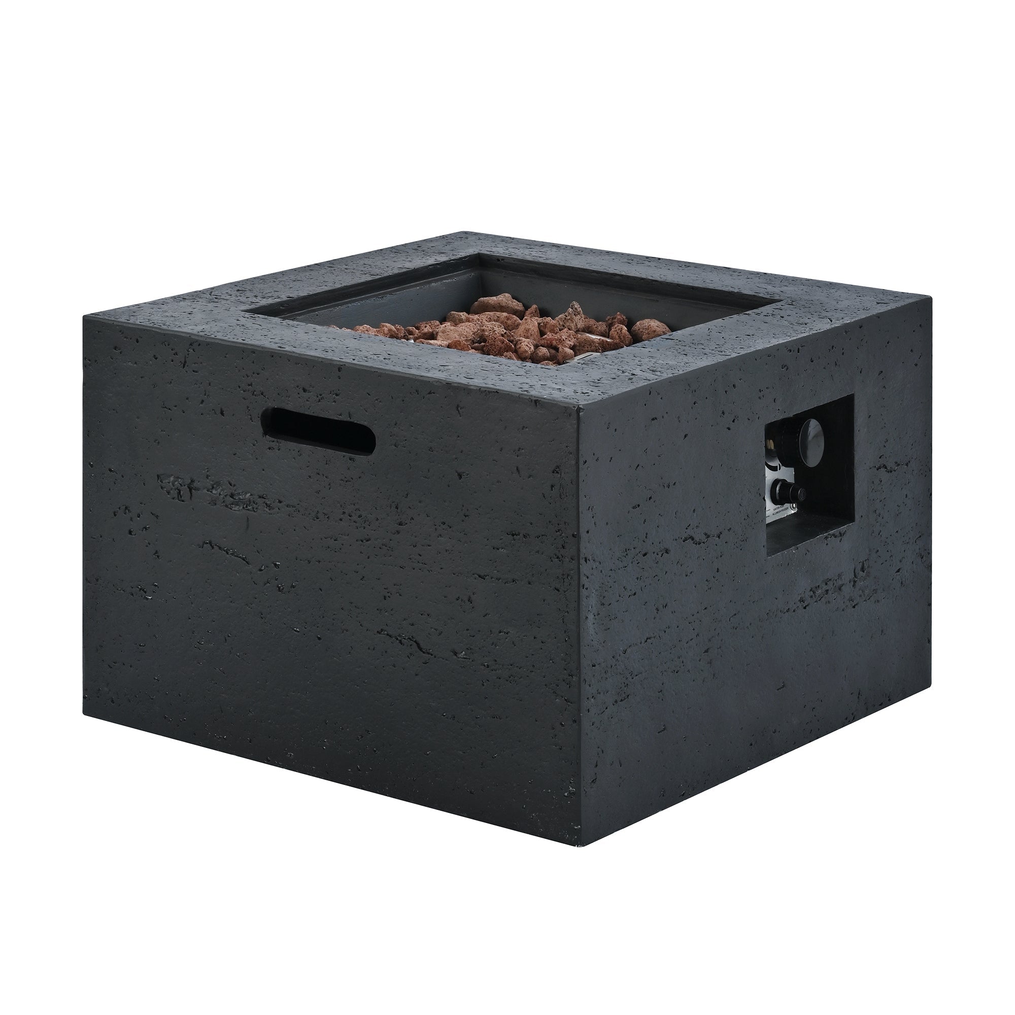 Outdoor Square Fire Pit with Steel Burner, Lava Rocks and Cover