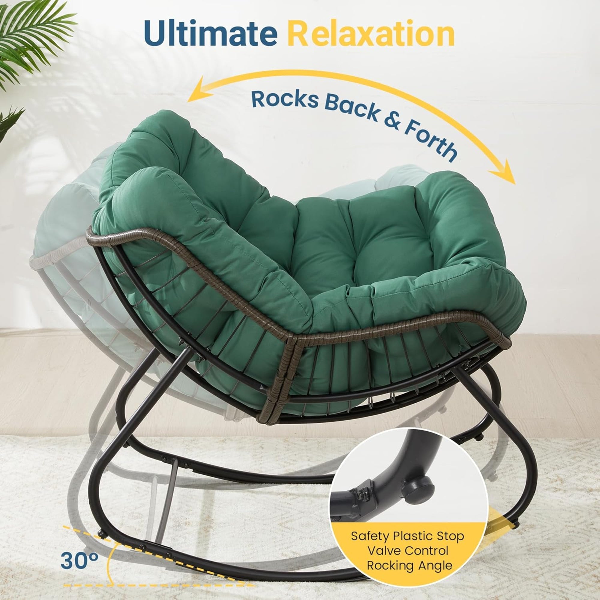 All-Weather Wicker Egg Rocking Chair with Ottoman