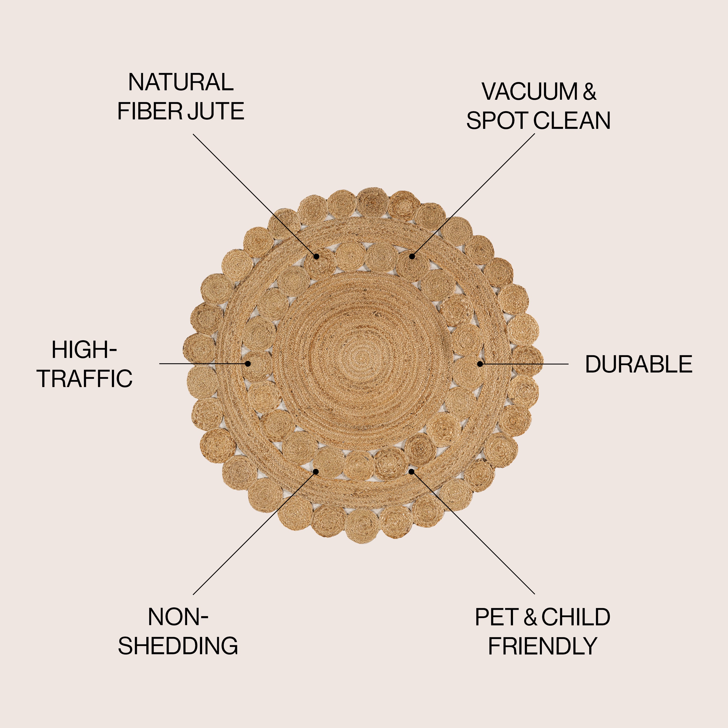 Bodhi Round Natural Jute hippie Circle Round Area Rug