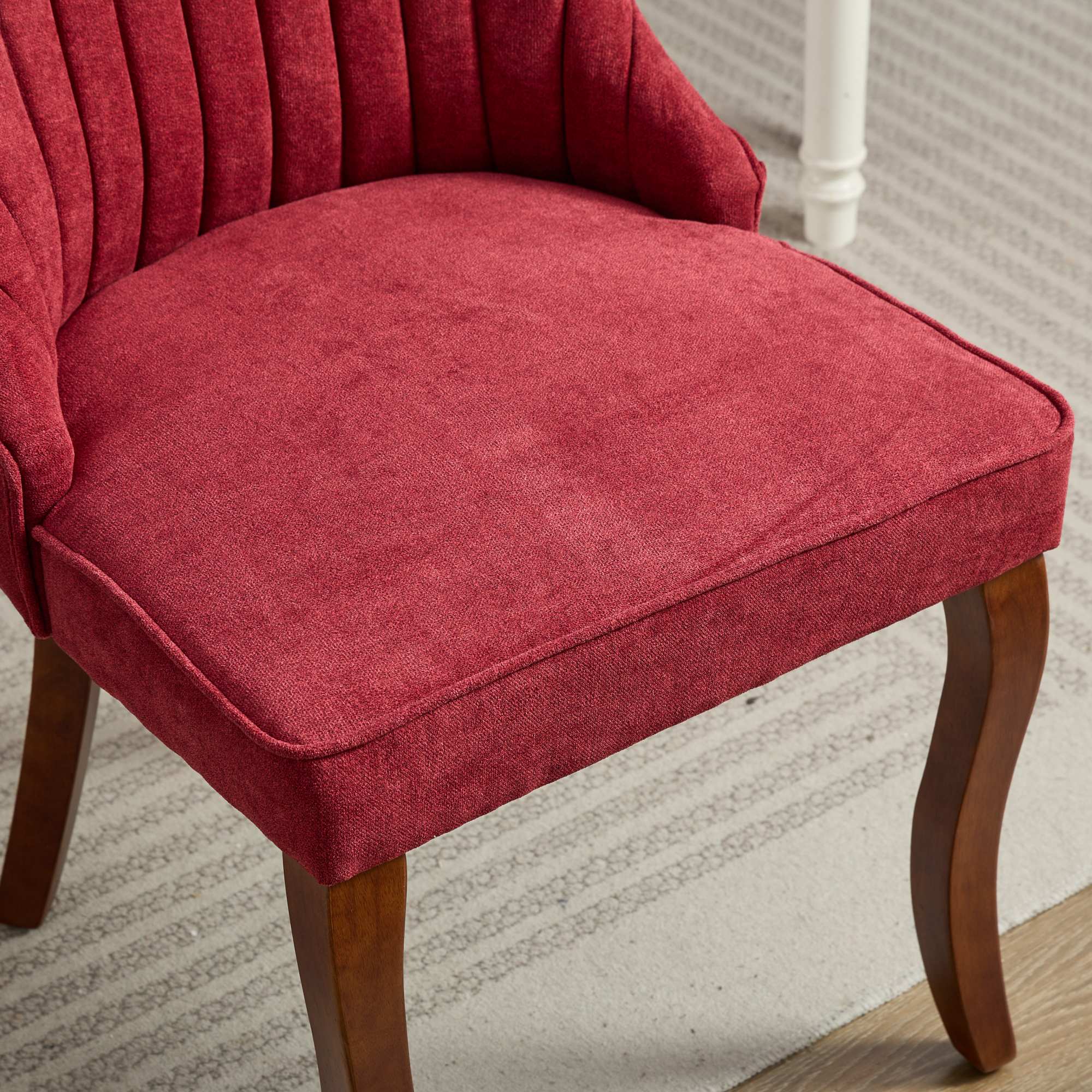 Rayon Cloth Flocking Linen Dining Chairs Channel Kitchen Dinner Chair Comfy Fabric Upholstered Accent Chair for Dining Room with Curved Solid Wood Legs,Set of 2 (Wine Red), SW1847WR