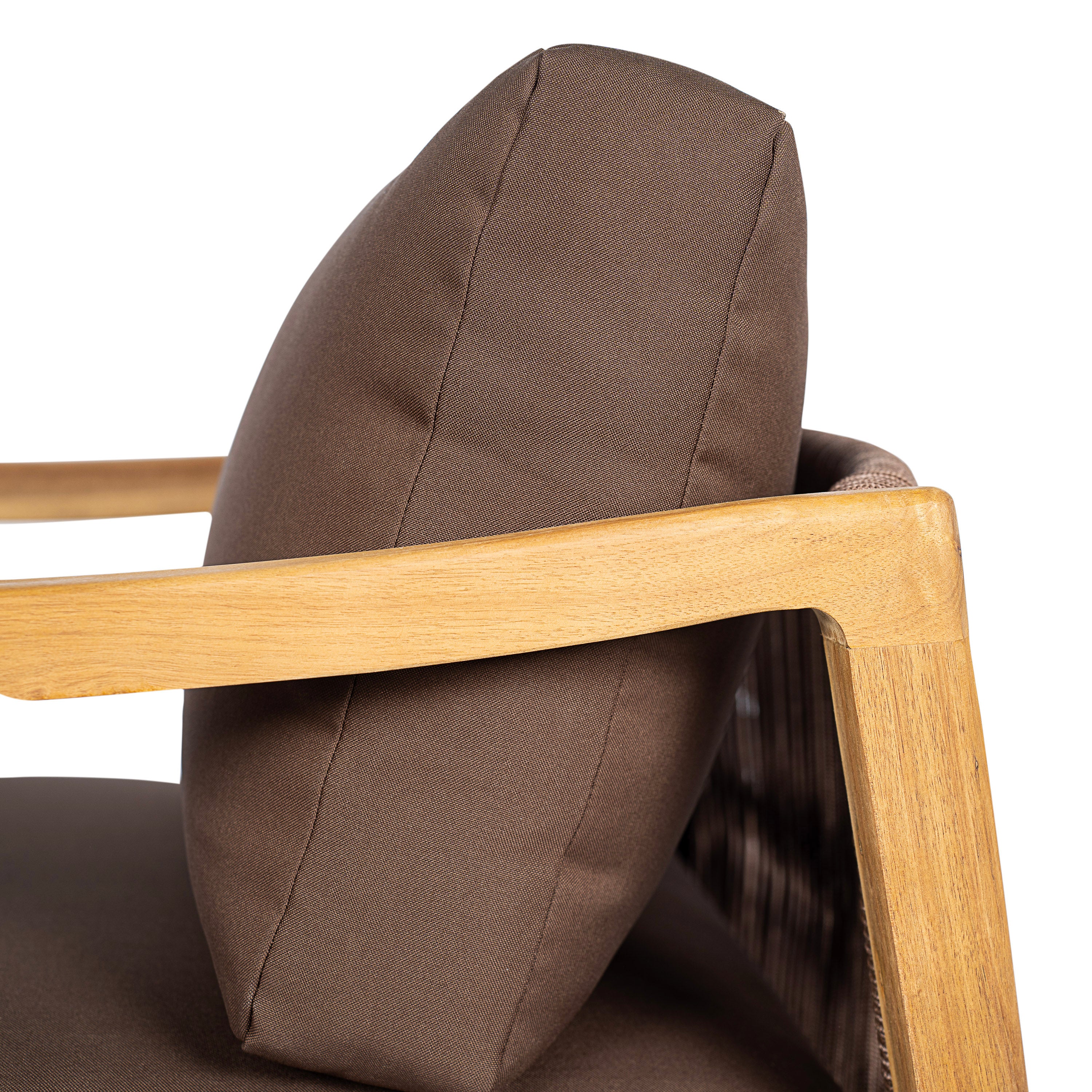Outdoor Club Chair, Acacia Wood Frame with Rope Back Detail, Water-Repellent Beige Cushions
