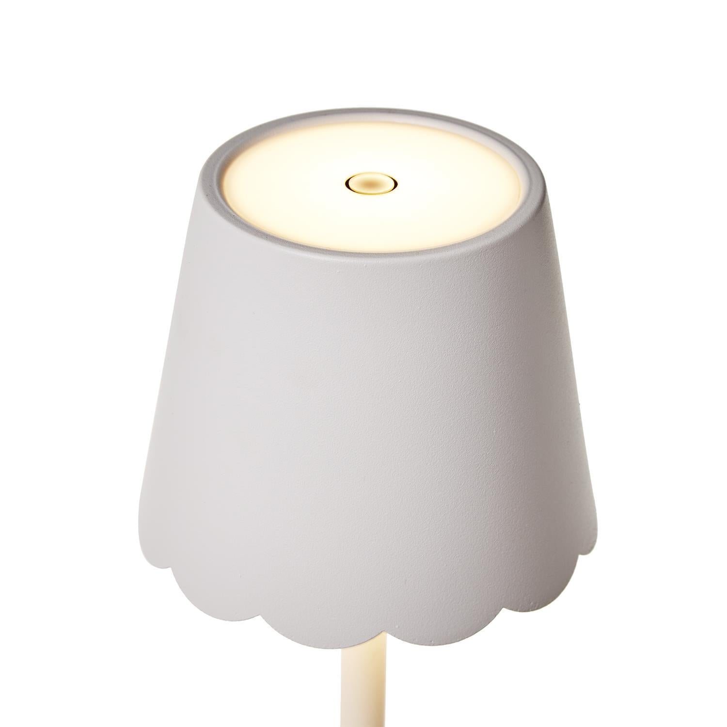 White LED Portable Cordless Table Lamp with Scalloped Edge Shade in Gift Box