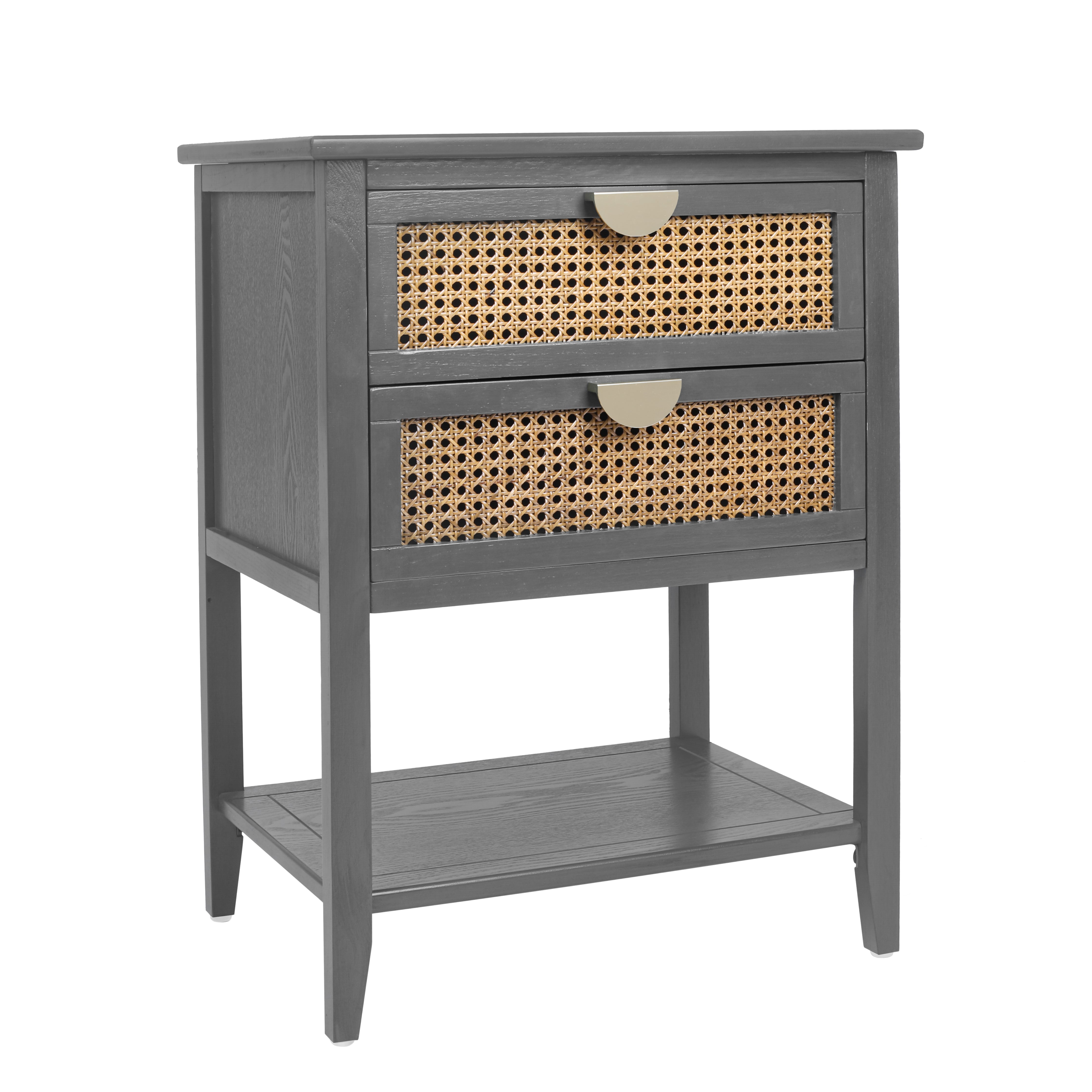 2-Drawer Side Table with Natural Rattan Drawers