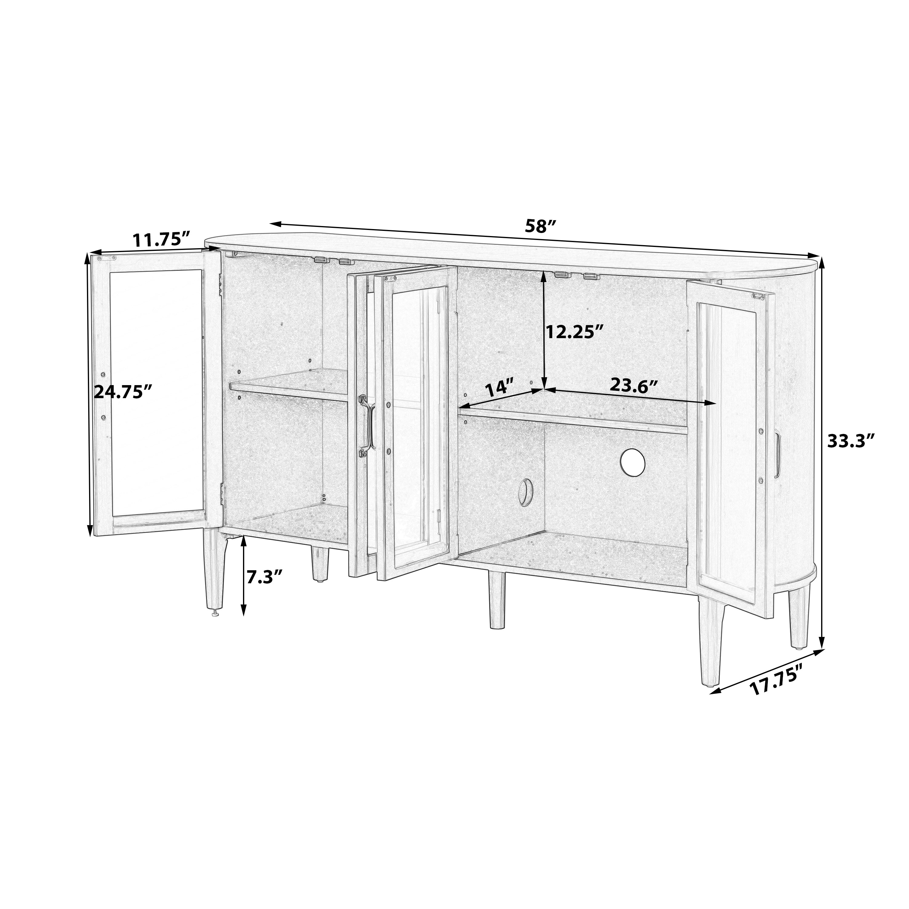 Rounded Storage Cabinet with Glass Doors