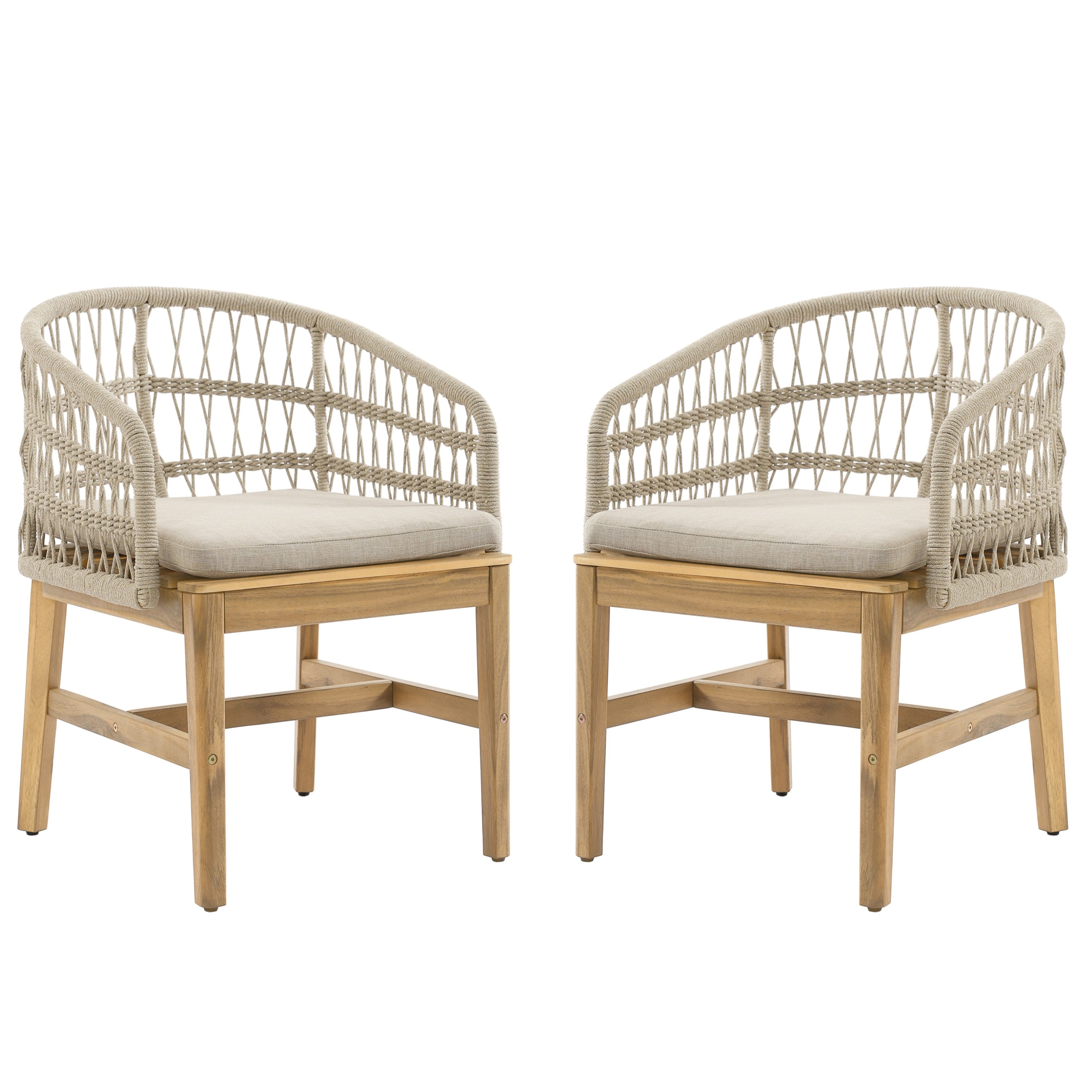 Laguna Outdoor Wood and Rope Dining Chair, Set of 2