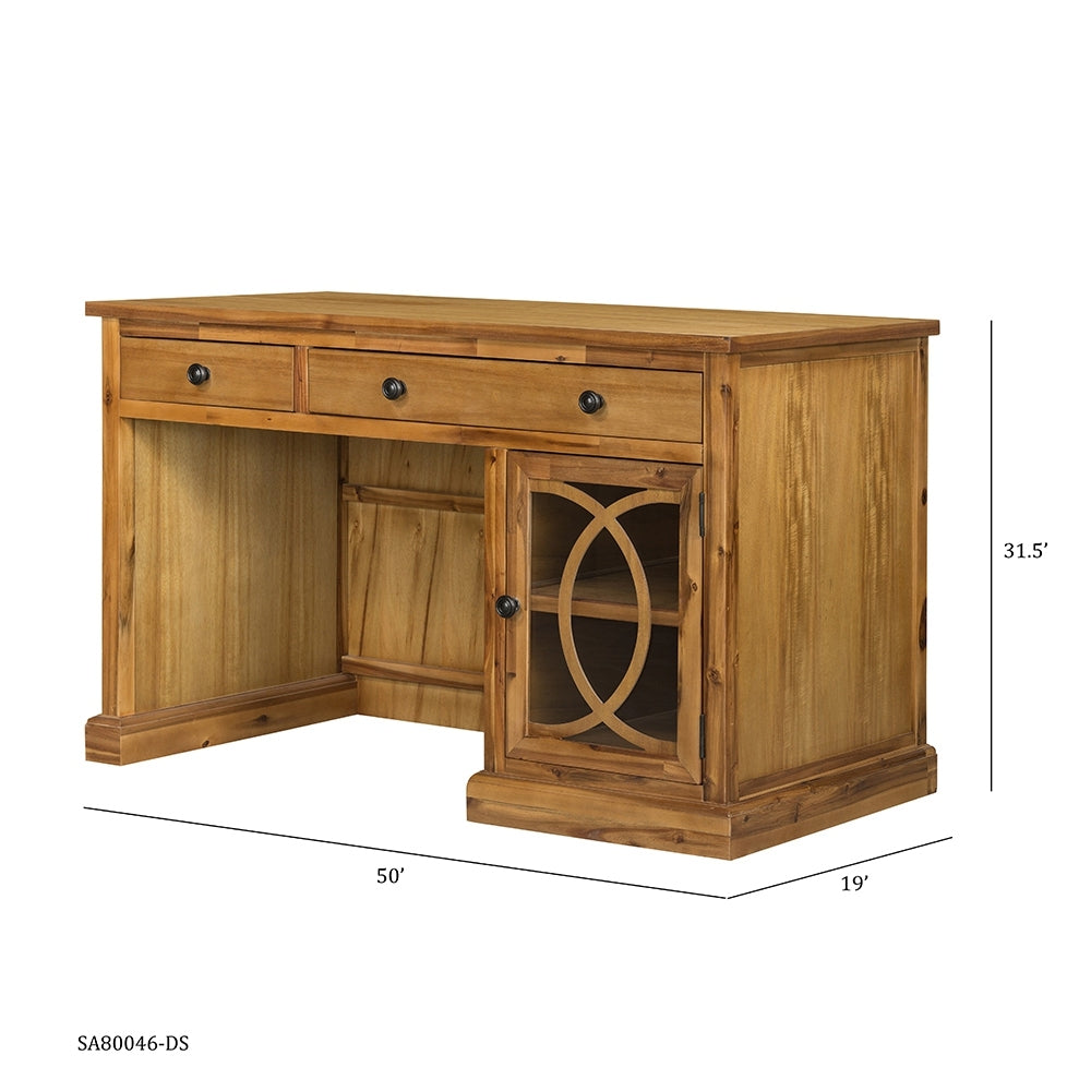 Wooden Desk with Glass Door and 2 Drawers