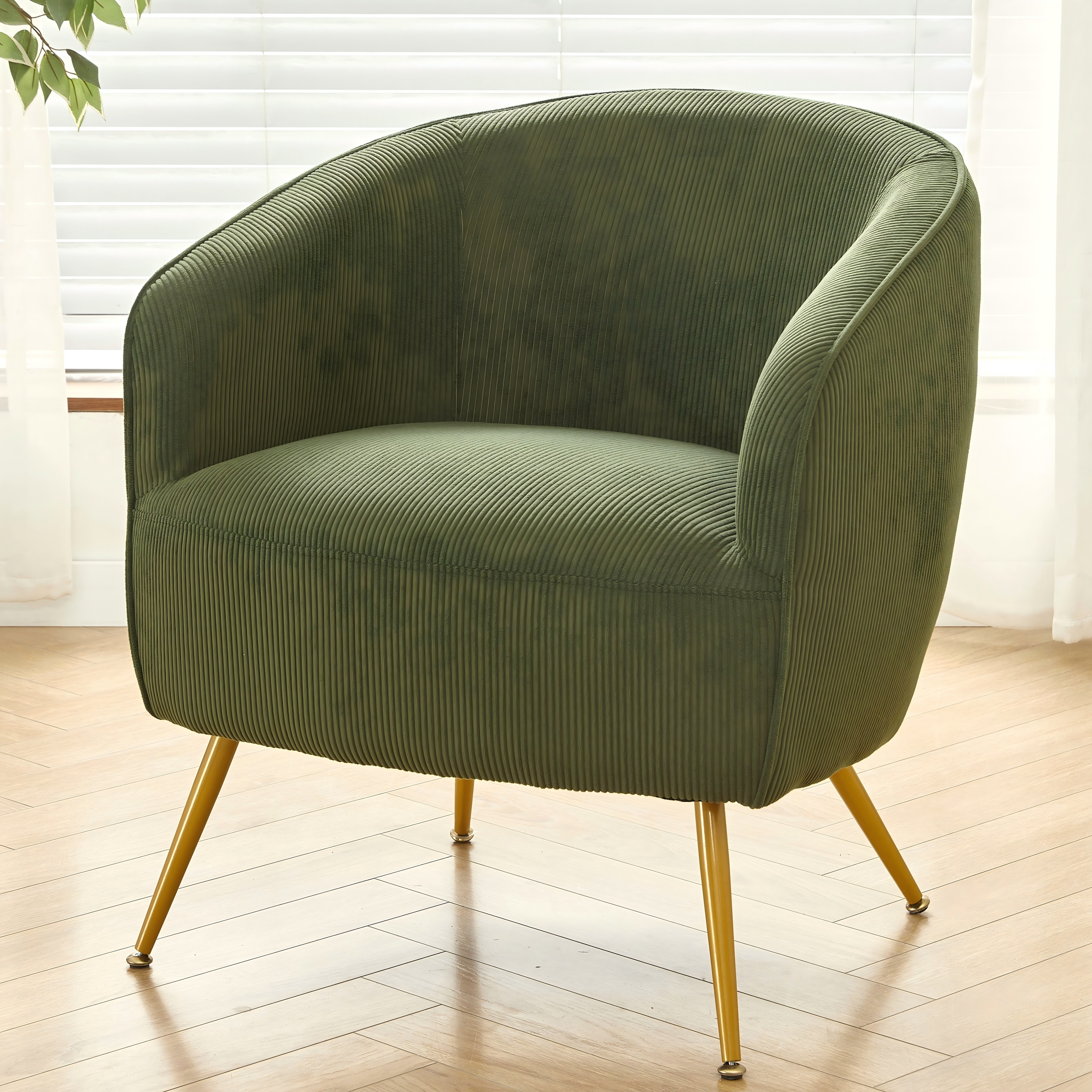 Corduroy Accent Chair with Gold Metal Legs