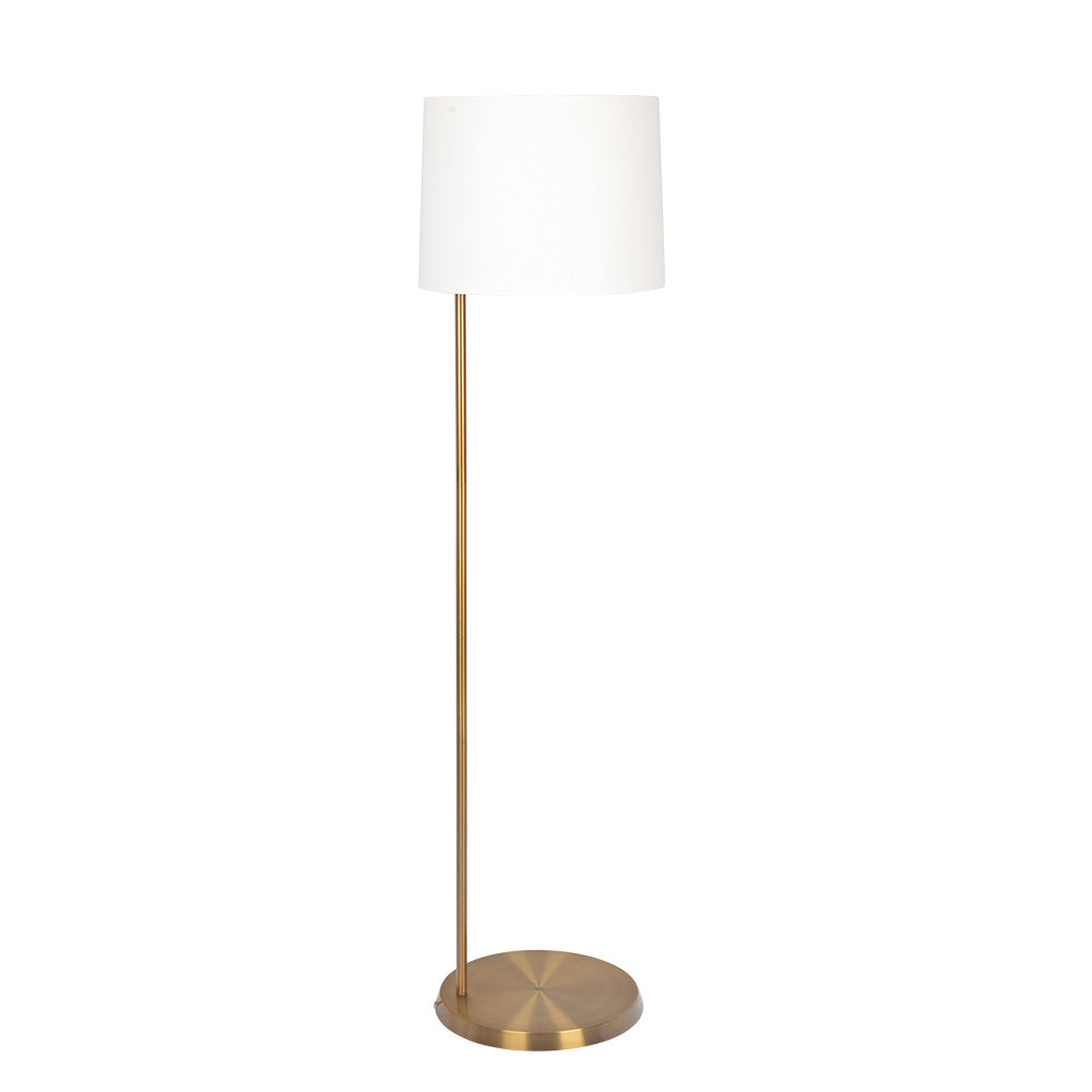 61" Floor Lamp with Drum-Shaped Linen Shade and Brass Base