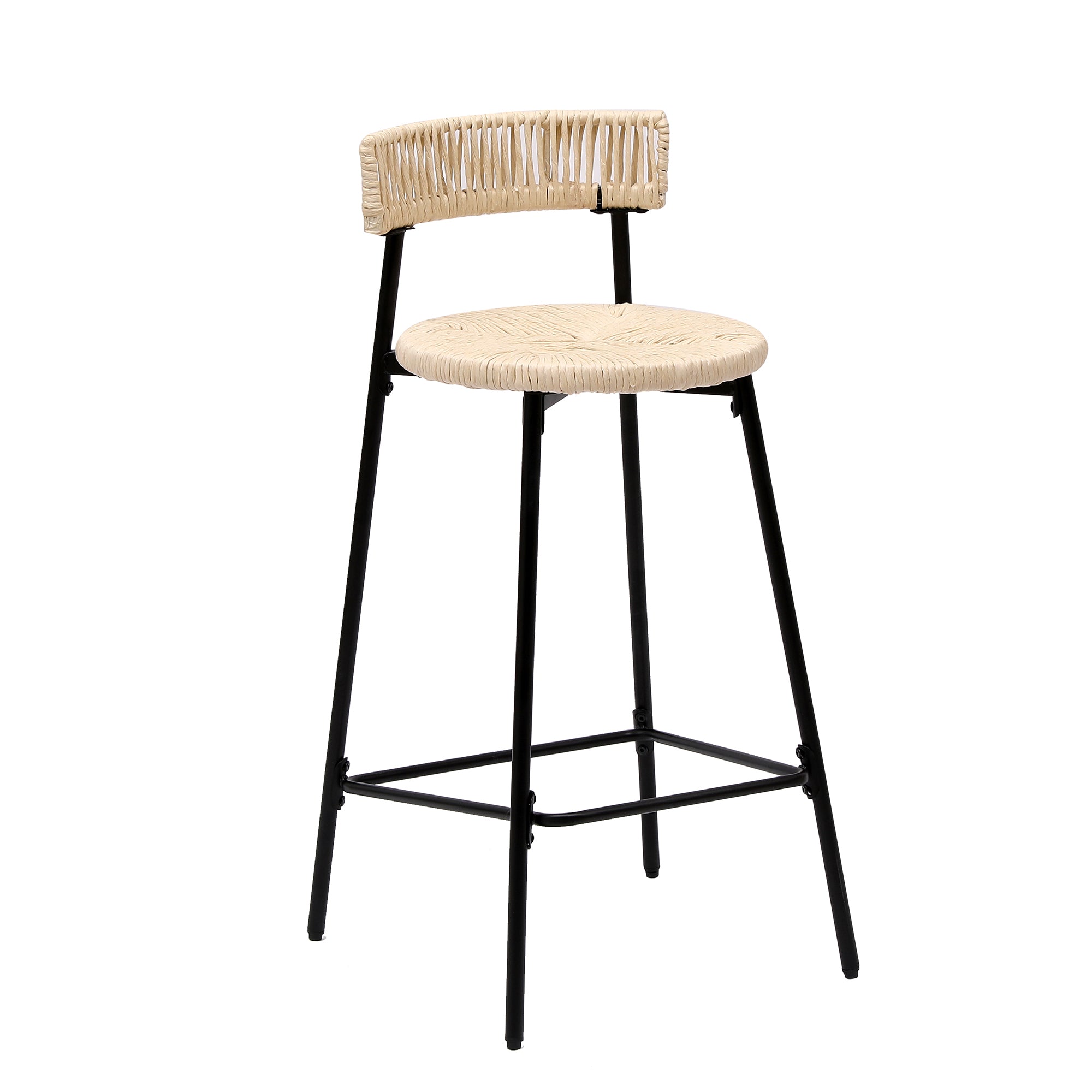 Boho Handwoven Paper Rope Counter Stools, Set of 2