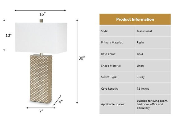 Elanor 29" Diamond Gold Polyresin Table Lamp, (Set of 2) - Table Lamps
