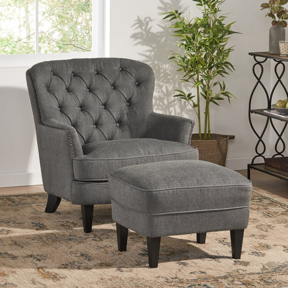 Emanate Tufted and Nailhead Trim Club Chair with Ottoman - Accent Chairs
