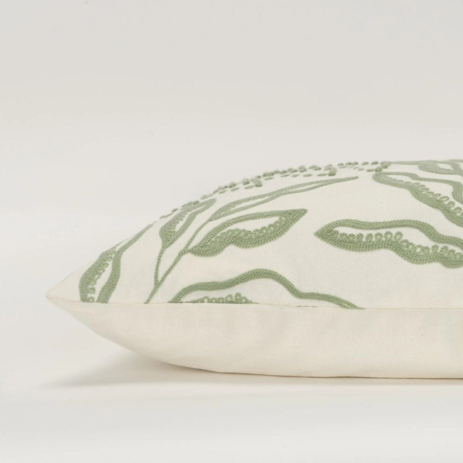 Embroidered Cotton Botanical Decorative Throw Pillow - Lumbar Pillows