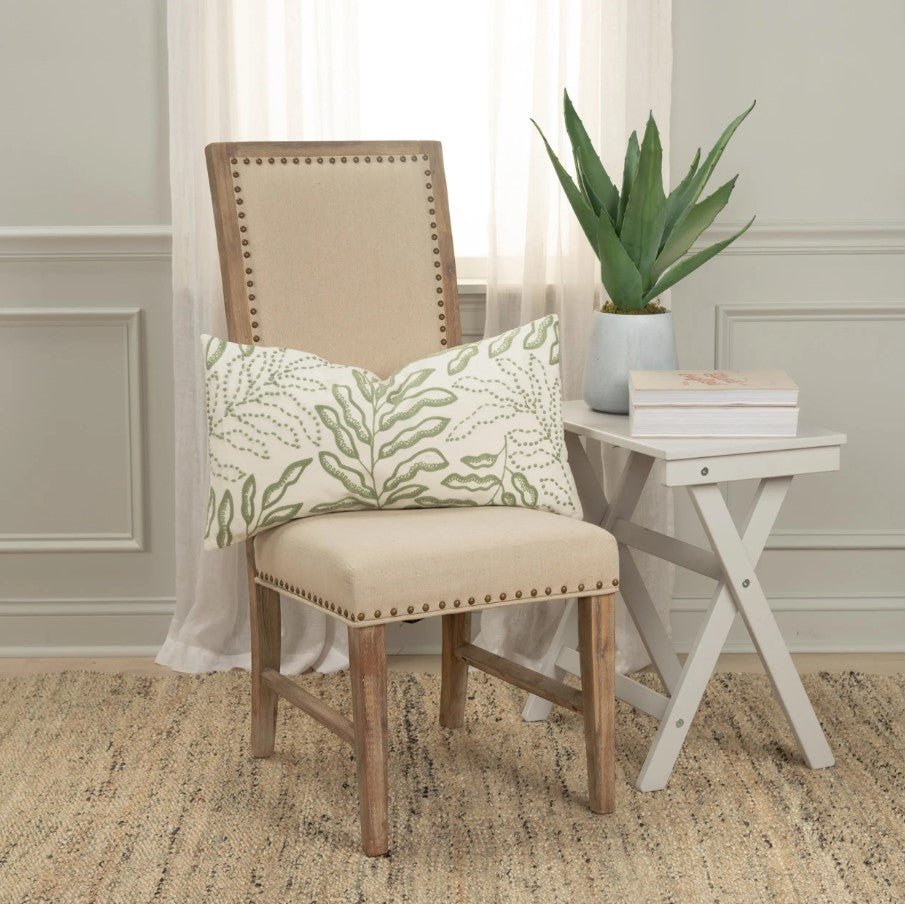 Embroidered Cotton Botanical Decorative Throw Pillow - Lumbar Pillows