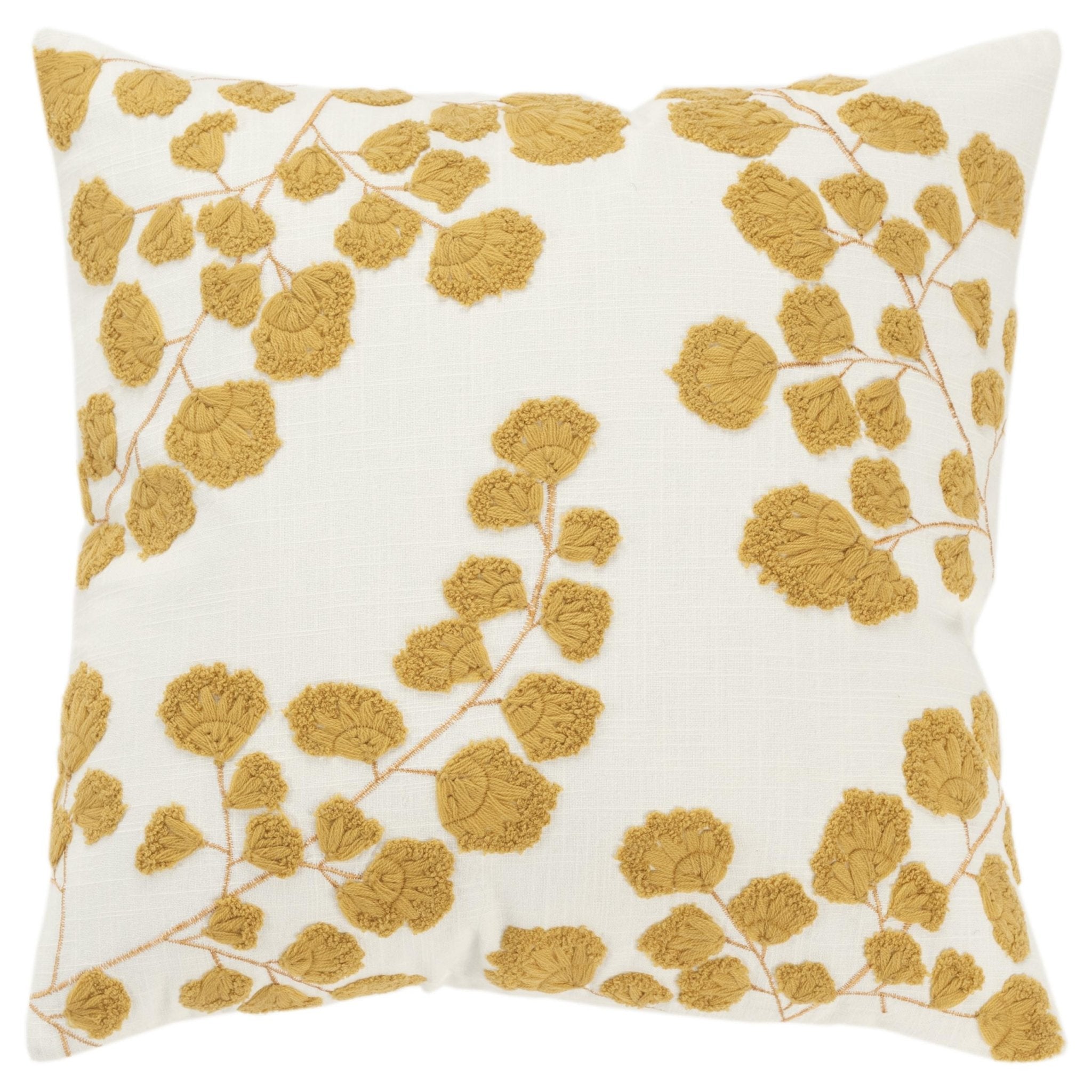 Embroidered Cotton Botanical Decorative Throw Pillow - Square Pillows