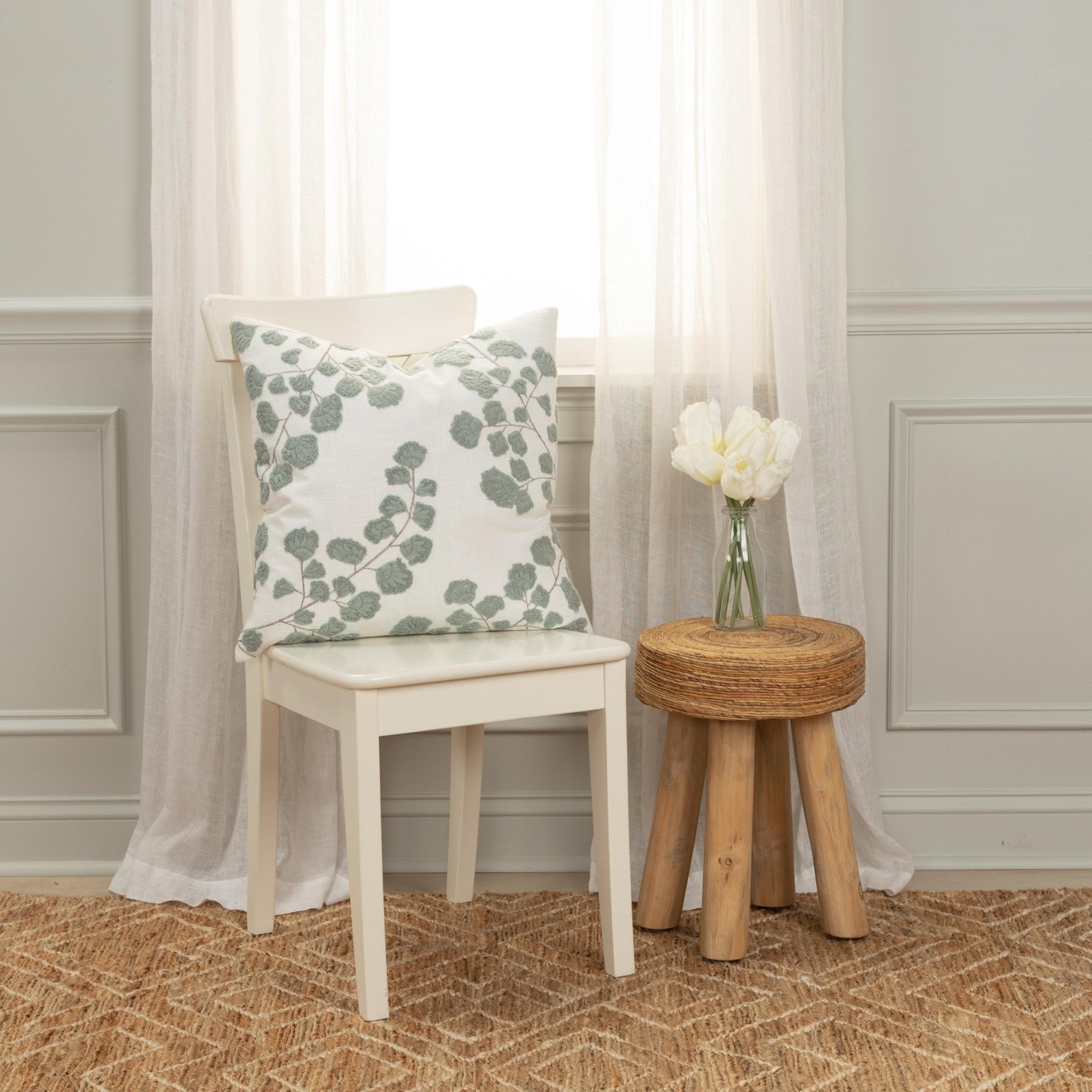 Embroidered Cotton Botanical Decorative Throw Pillow - Square Pillows