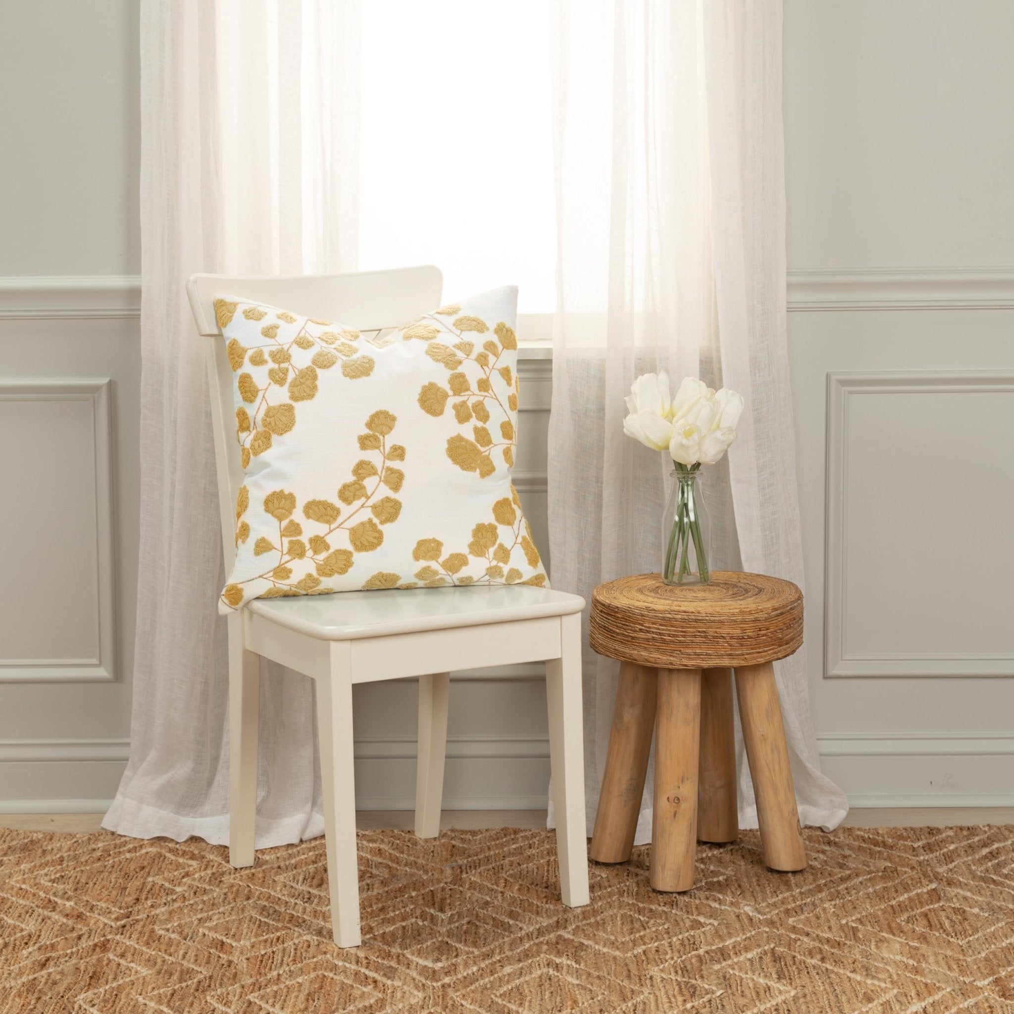 Embroidered Cotton Botanical Decorative Throw Pillow - Square Pillows