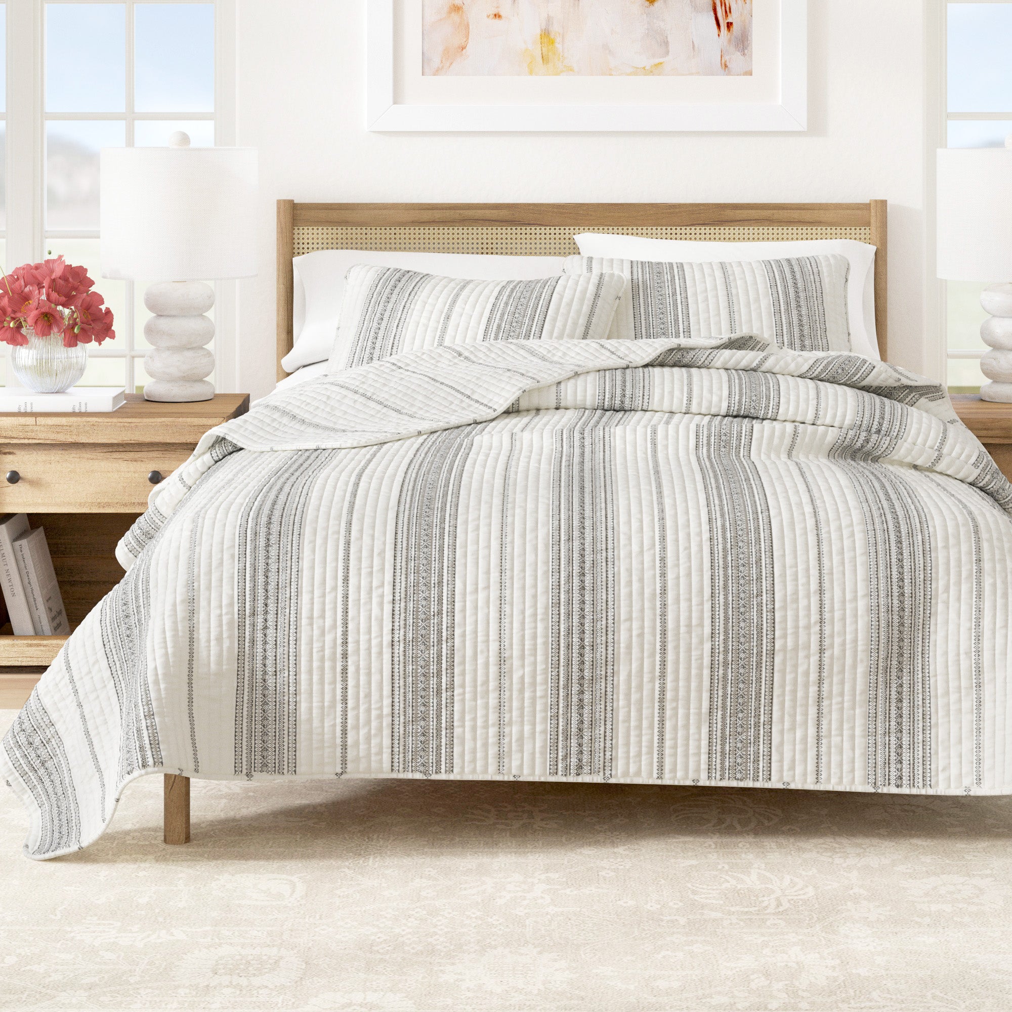 Striped Farmhouse Reversible Quilt Set with Shams