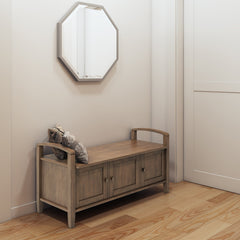 Empress Solid Wood Entryway Storage Bench with 3 Doors - Benches