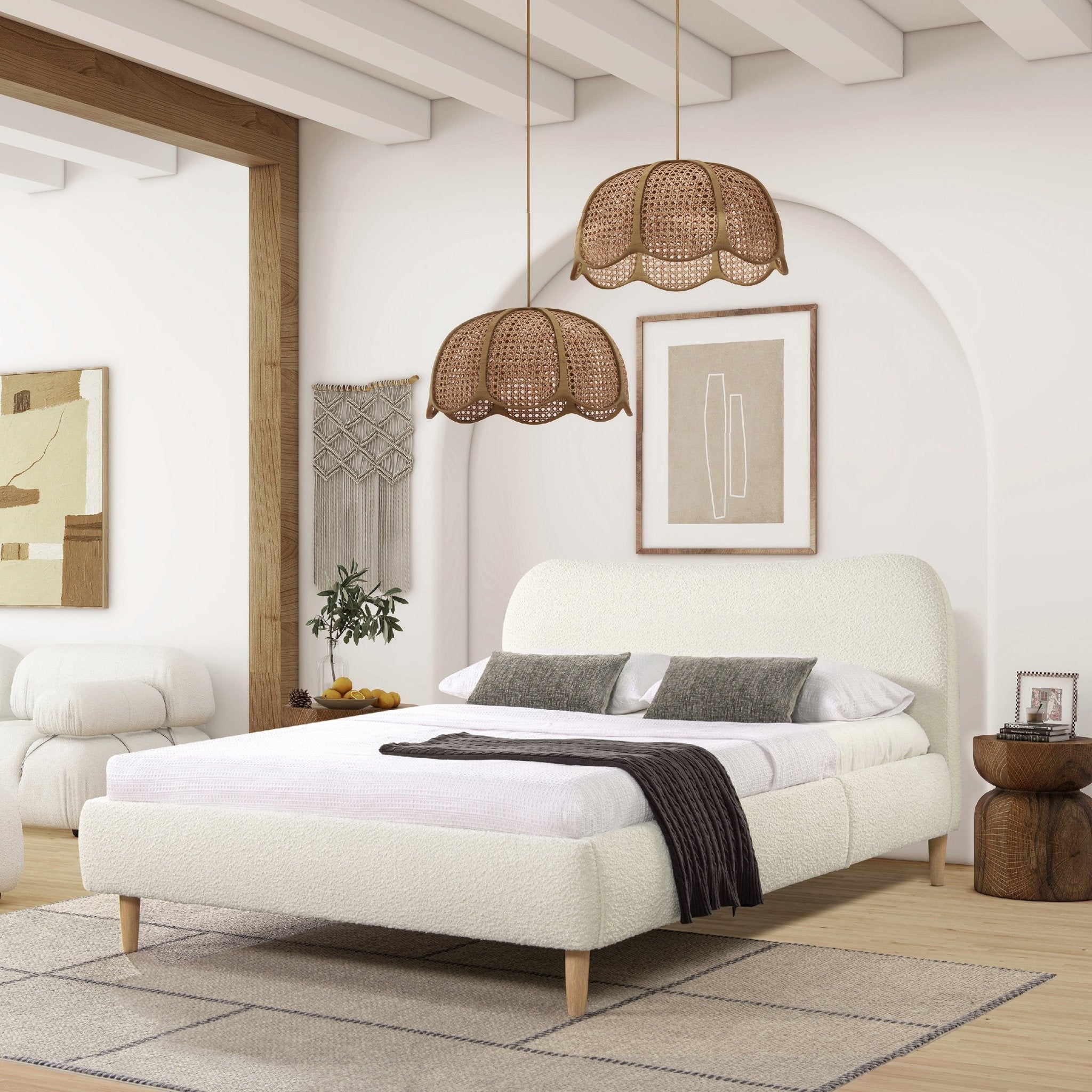 Enchantr Upholstered Platform Bed with Curved Headboard and Wood Frame - Beds & Headboards