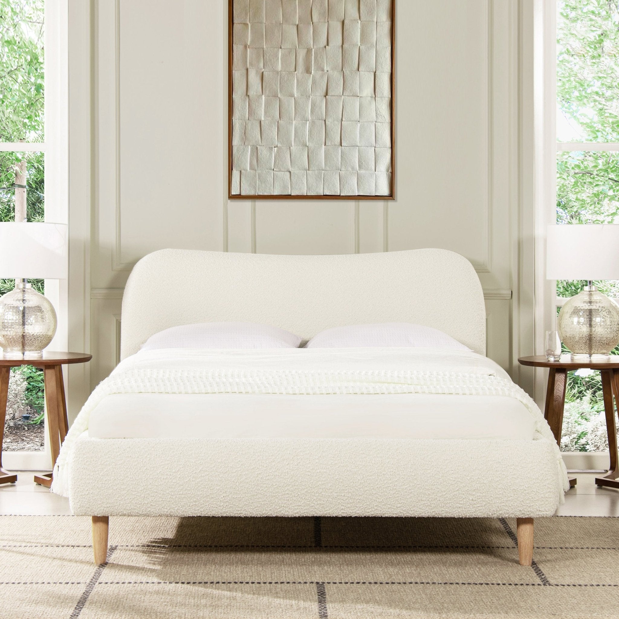 Enchantr Upholstered Platform Bed with Curved Headboard and Wood Frame - Beds & Headboards