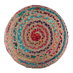 Enigmaria Multi-functional Round Pouf with Woven Cotton and Jute in Multi-Color Pattern - Pouf