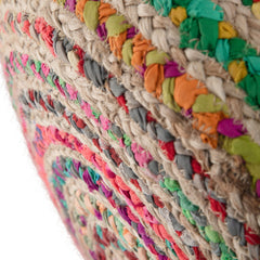 Enigmaria Multi-functional Round Pouf with Woven Cotton and Jute in Multi-Color Pattern - Pouf