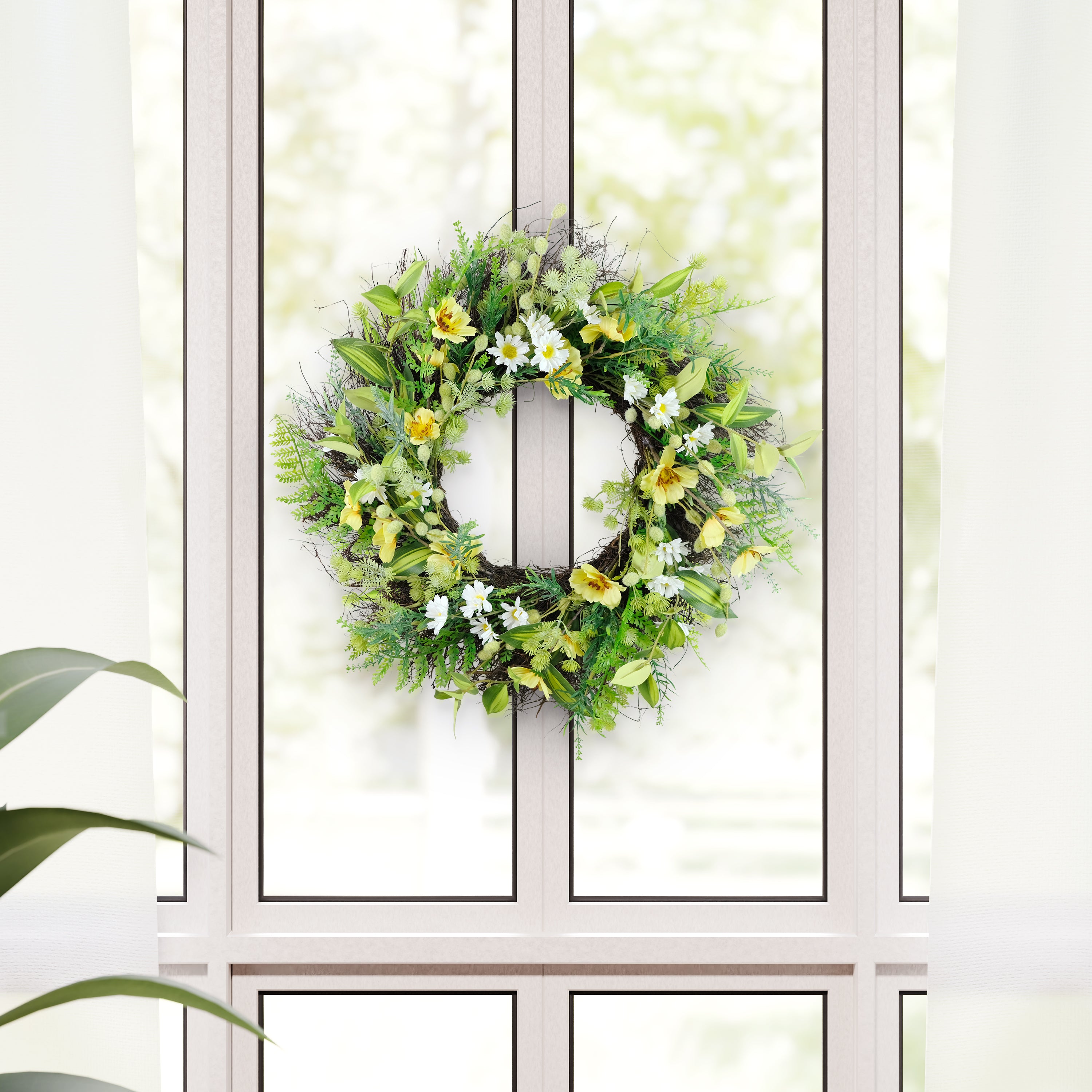 24" Artificial Daisy & Dogwood Floral Spring Wreath