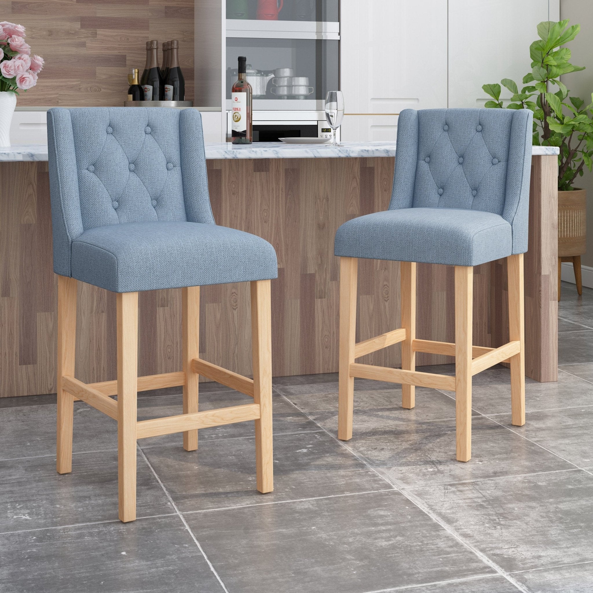 Ethereon Fabric Tufted Counter Stool, Set of 2 - Counter Stools