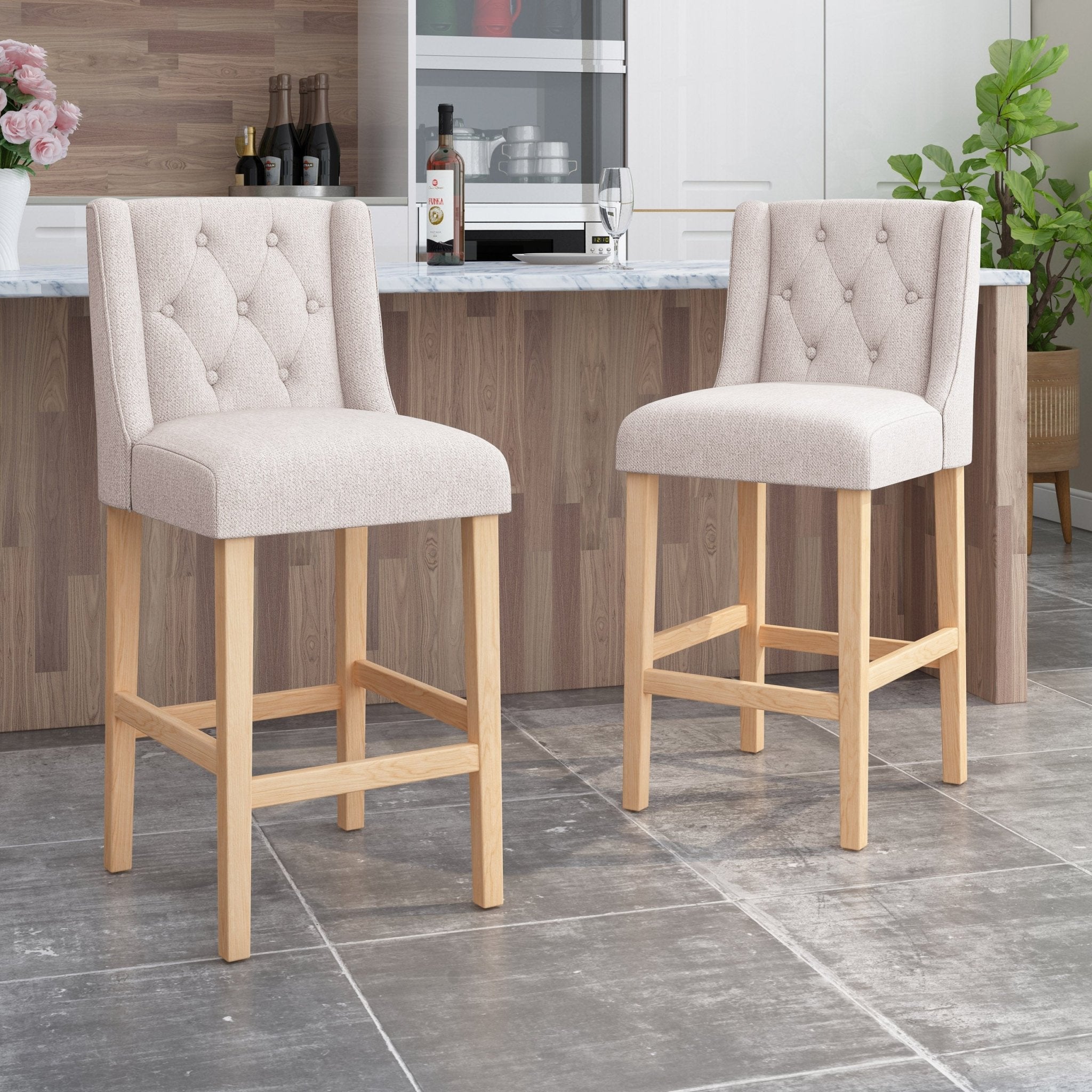 Ethereon Fabric Tufted Counter Stool, Set of 2 - Counter Stools