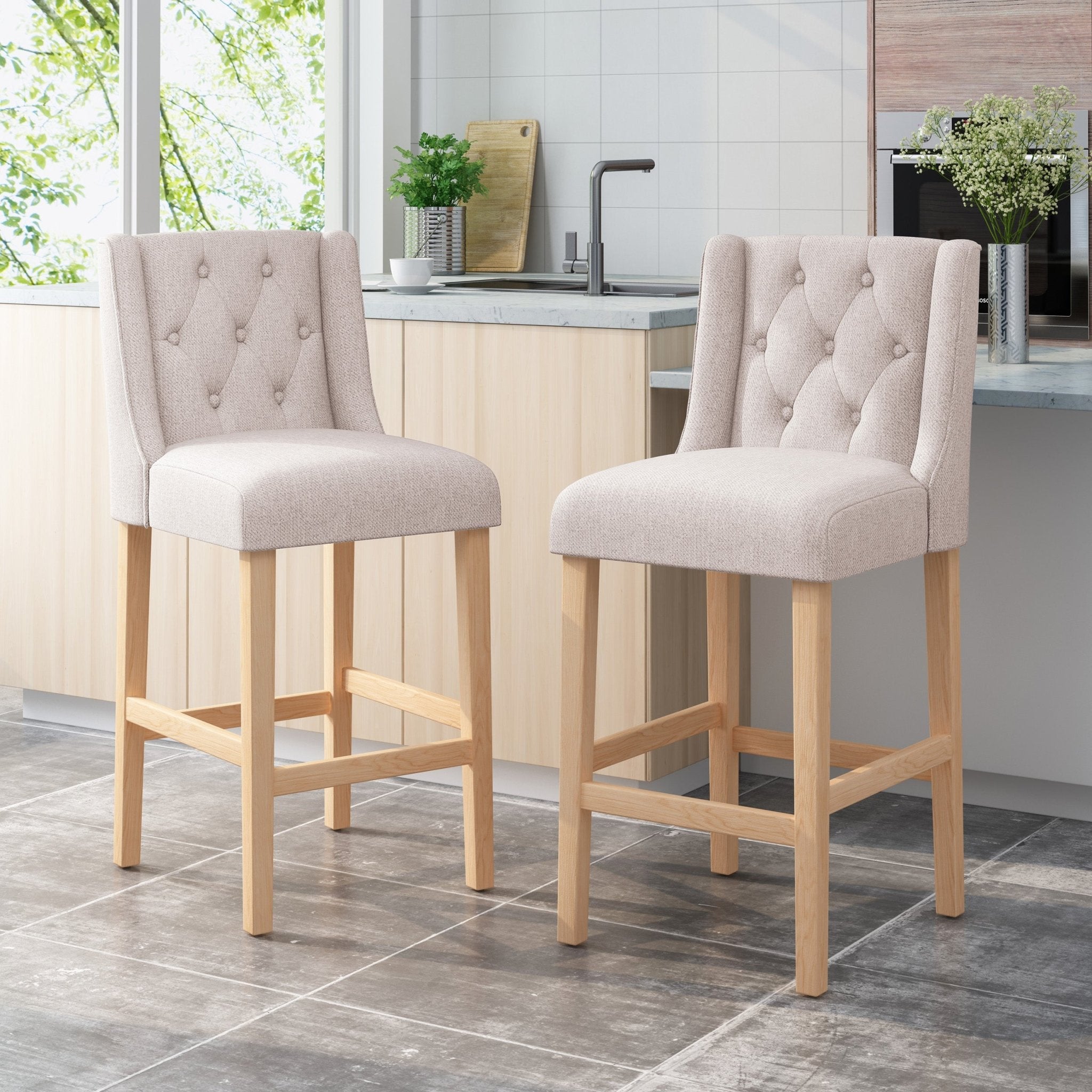 Ethereon Fabric Tufted Counter Stool, Set of 2 - Counter Stools