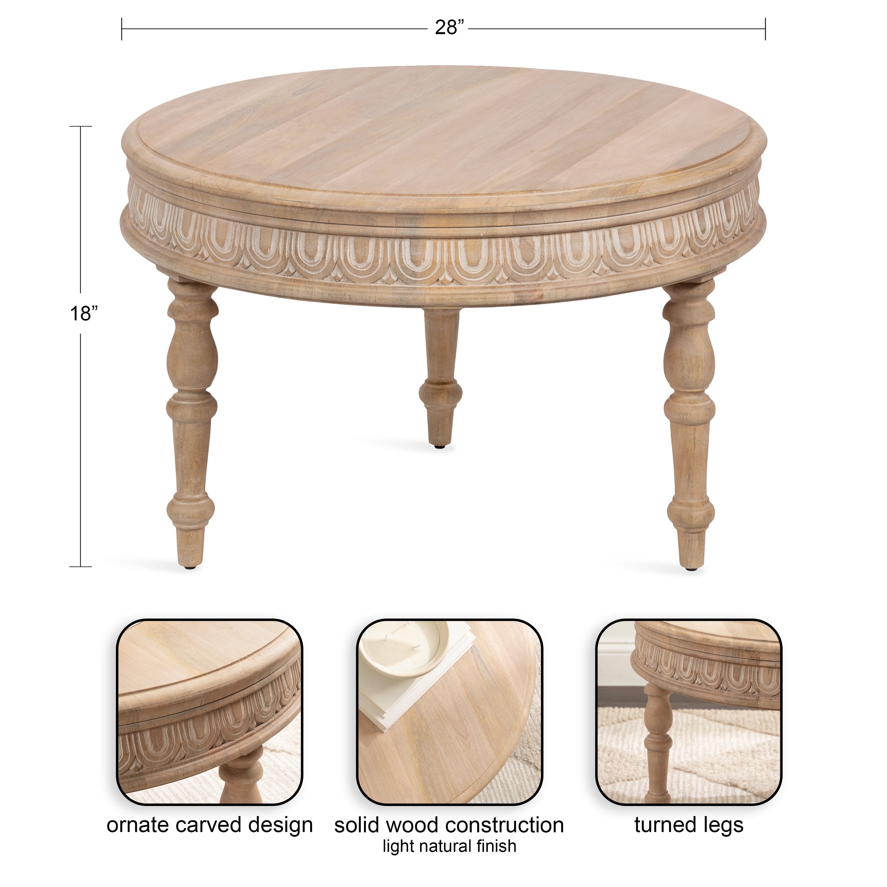 Patresa Carved Round Wood Coffee Table