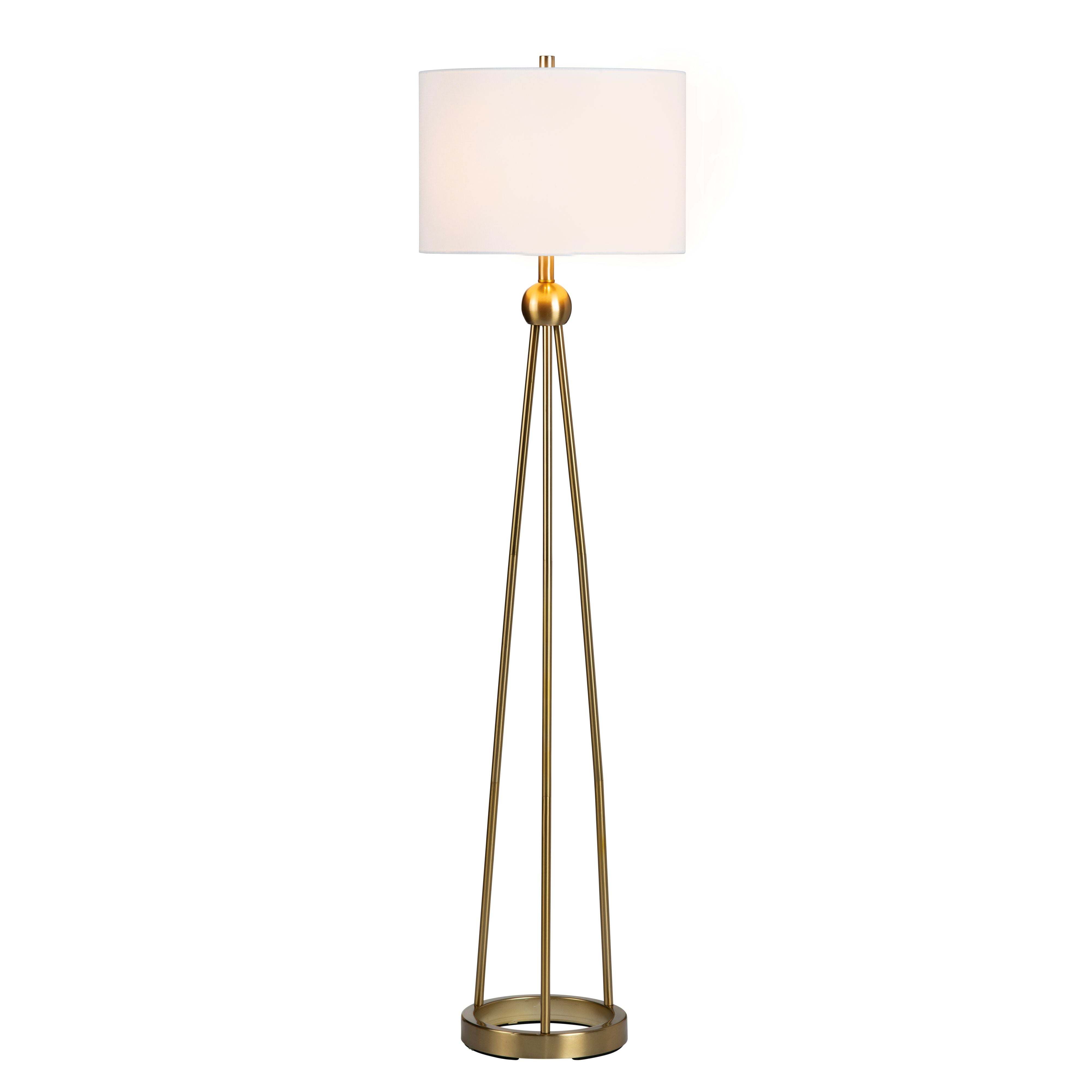 Gold Metal Tripod Floor Lamp With Shade