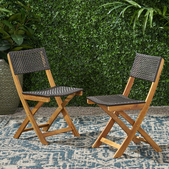Evergreen Outdoor Wooden Bistro Chair with PE Wicker Back - Outdoor Seating
