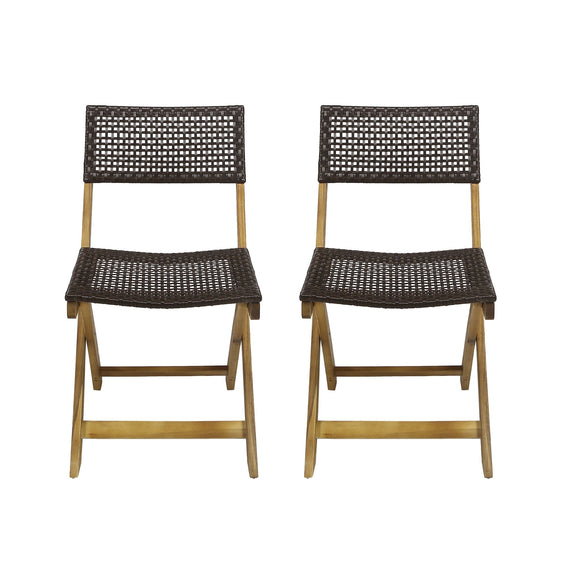 Evergreen Outdoor Wooden Bistro Chair with PE Wicker Back - Outdoor Seating