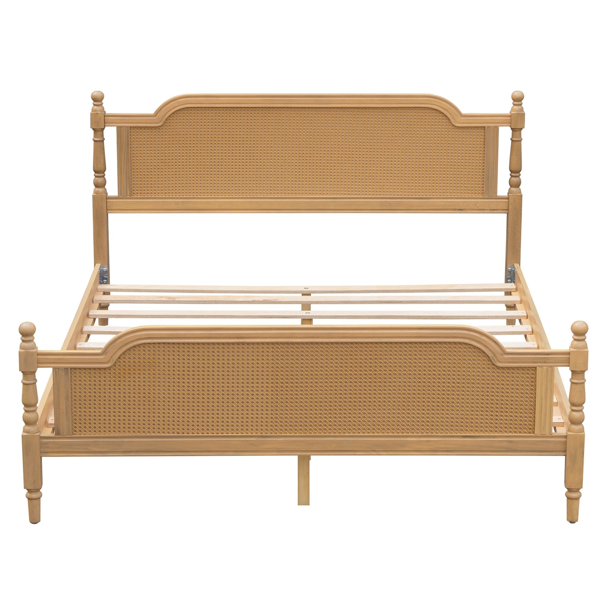 Excelsis Rattan Bed Frame with Fluted Legs, Antique Walnut - Beds & Headboards