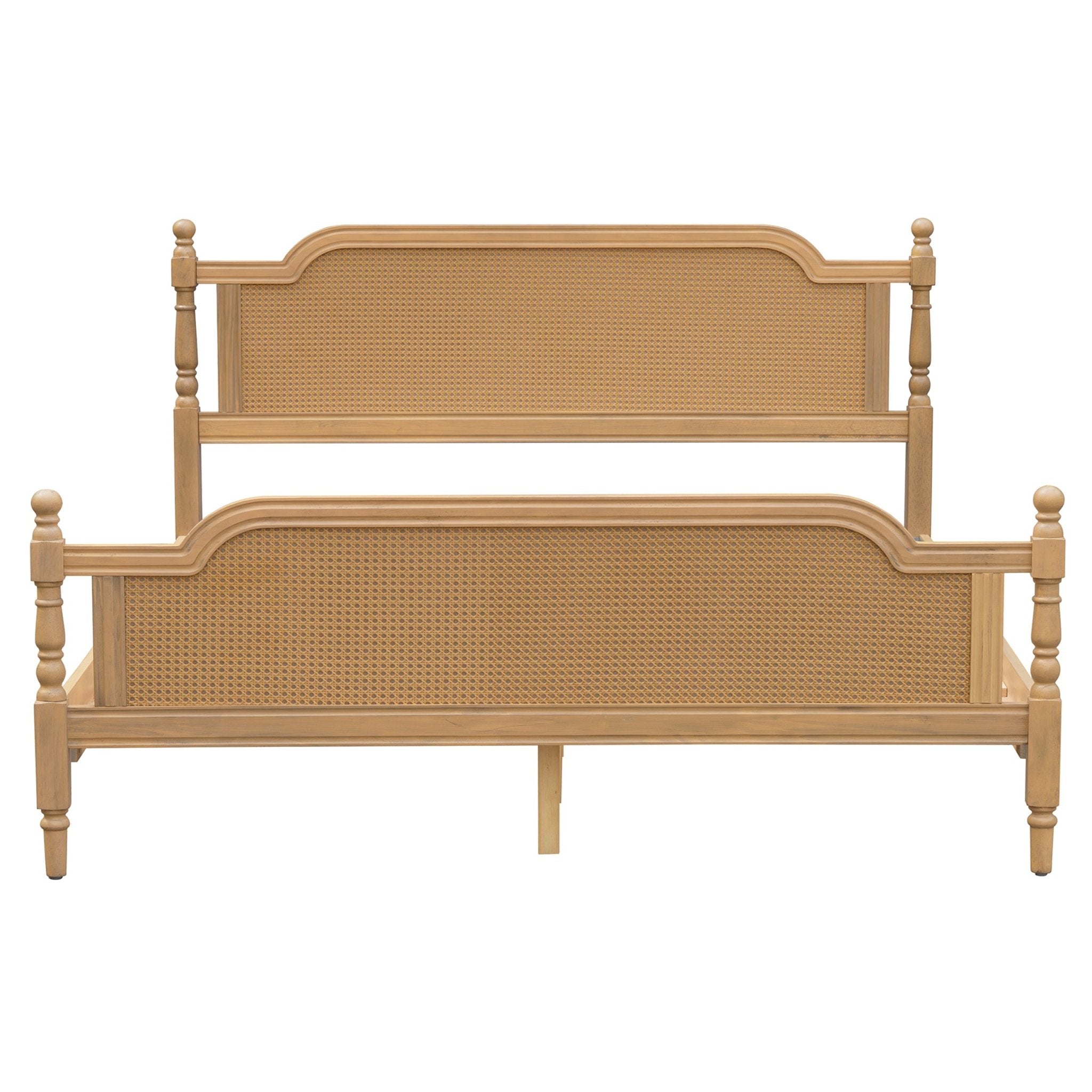 Excelsis Rattan Bed Frame with Fluted Legs, Antique Walnut - Beds & Headboards