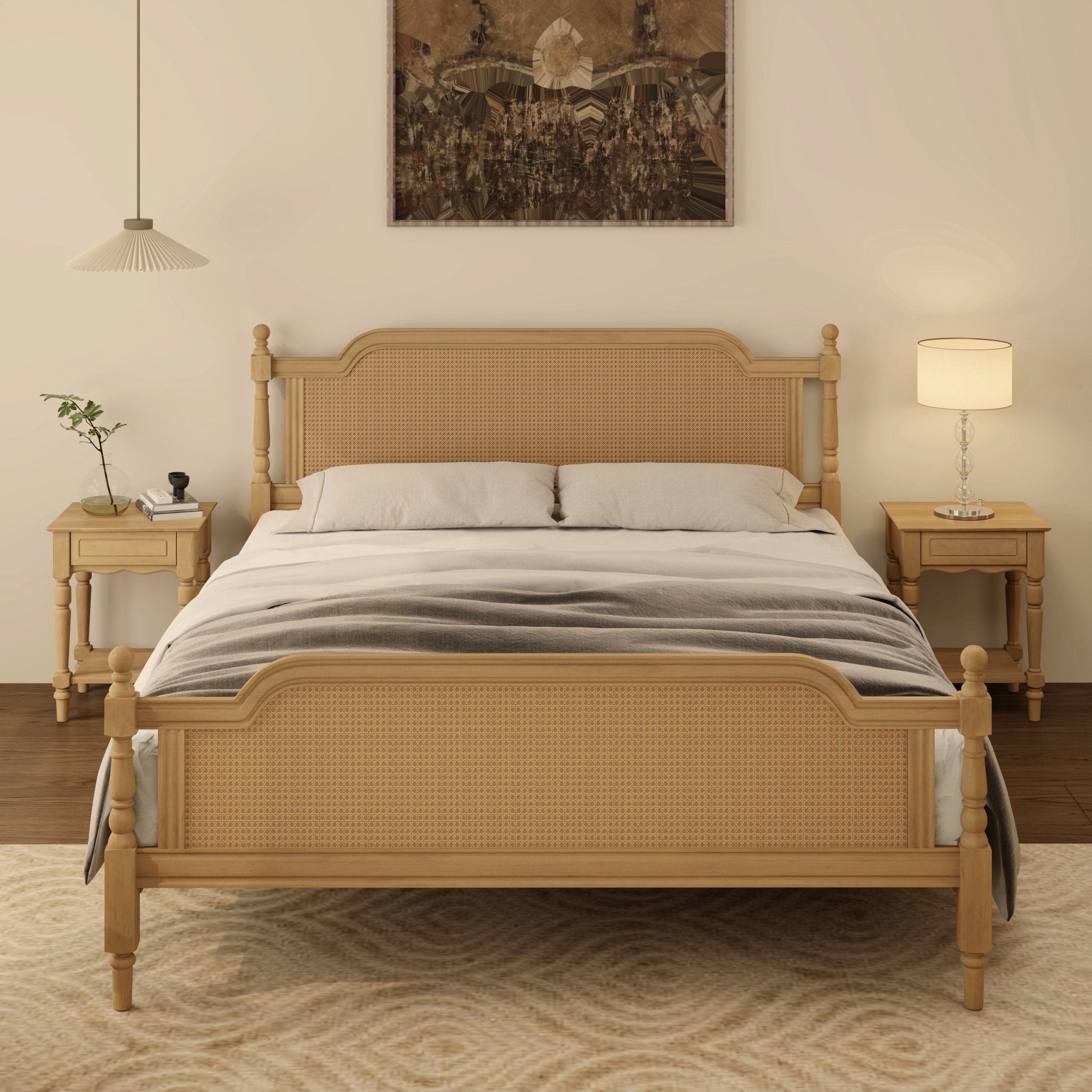 Excelsis Rattan Bed Frame with Fluted Legs, Antique Walnut - Beds & Headboards