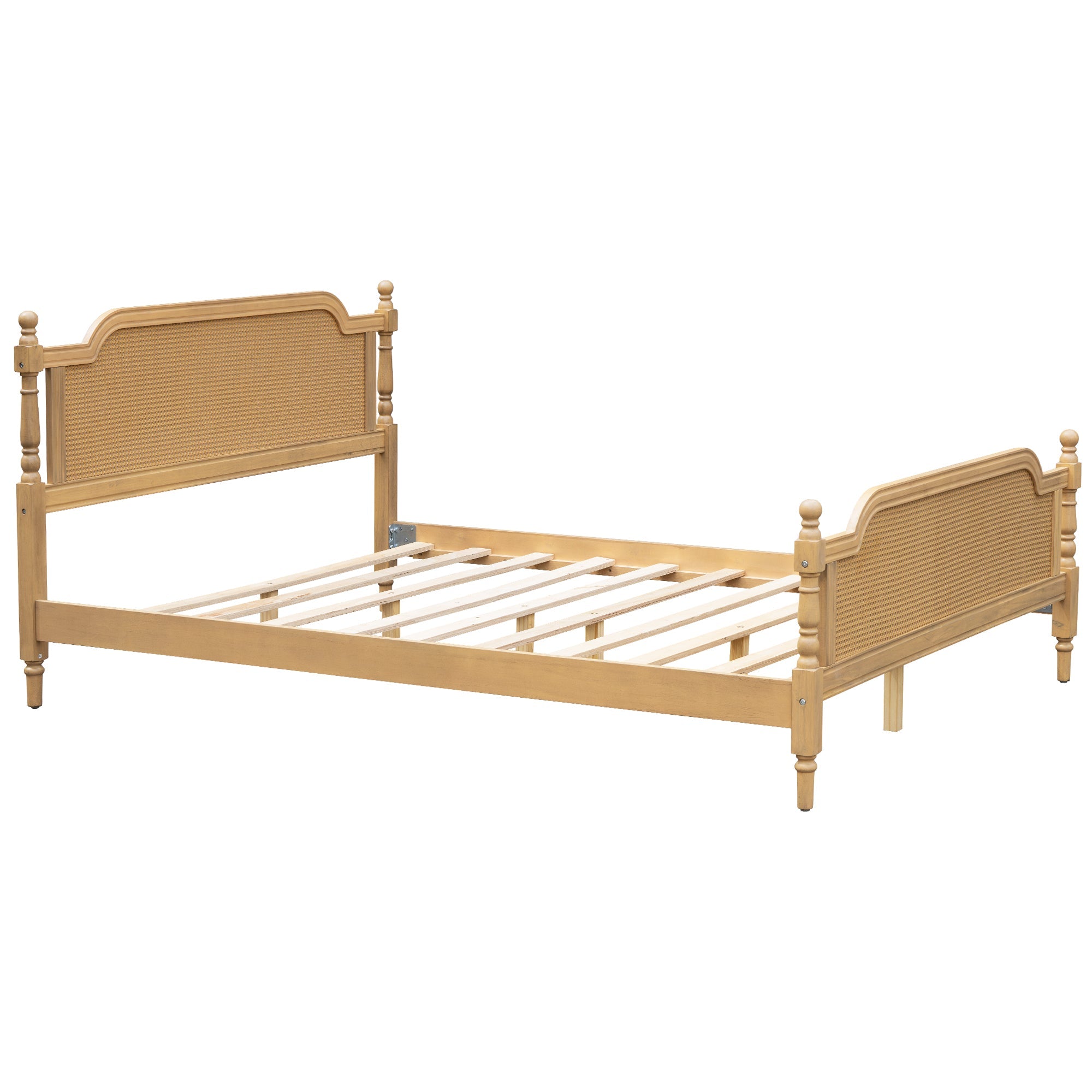 Excelsis Rattan Bed Frame with Fluted Legs, Antique Walnut - Beds & Headboards