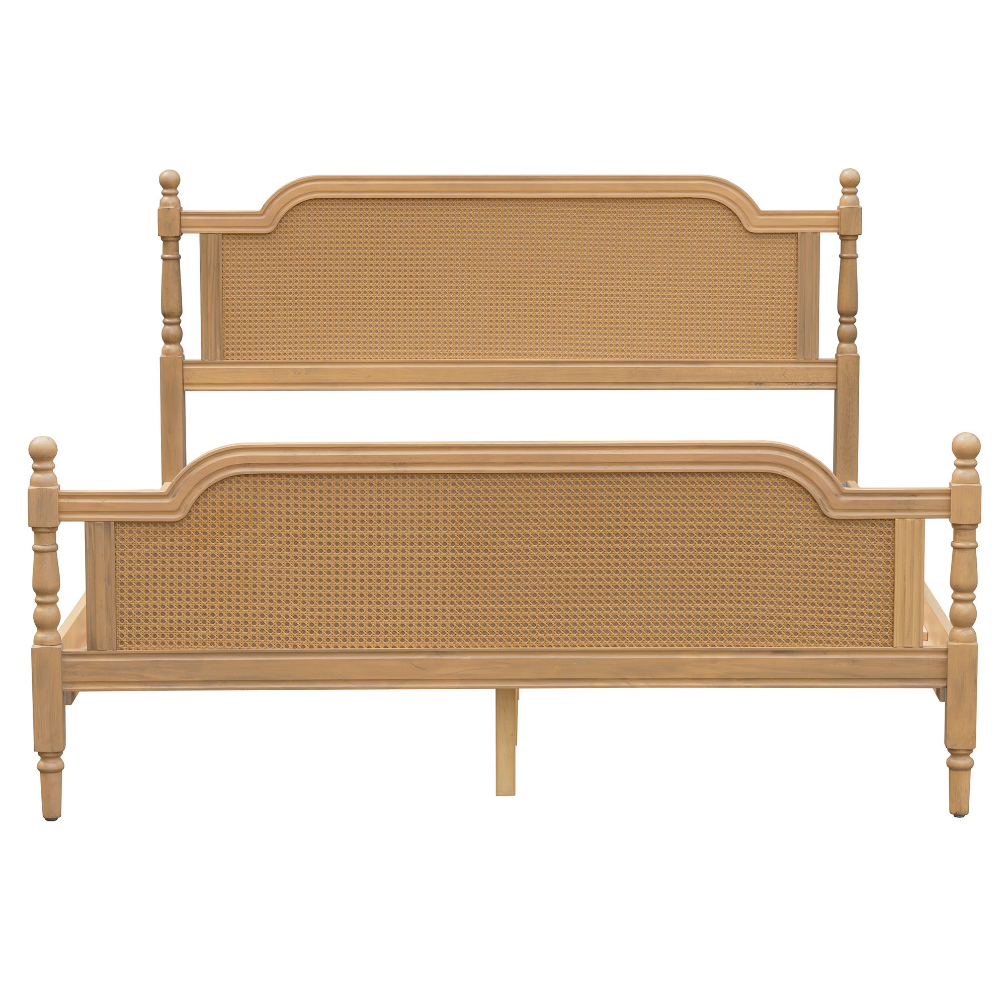 Excelsis Rattan Bed Frame with Fluted Legs, Antique Walnut - Beds & Headboards
