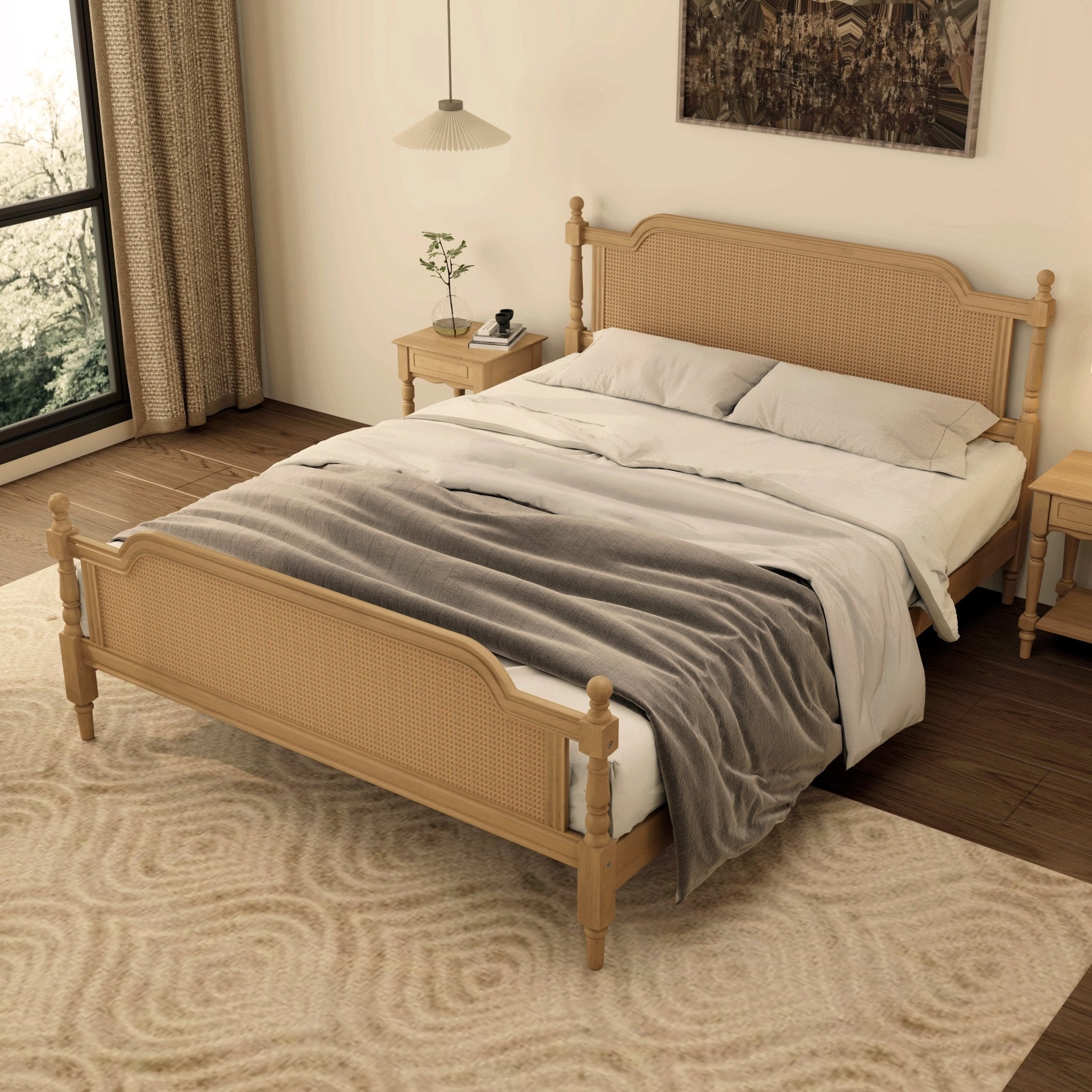 Excelsis Rattan Bed Frame with Fluted Legs, Antique Walnut - Beds & Headboards