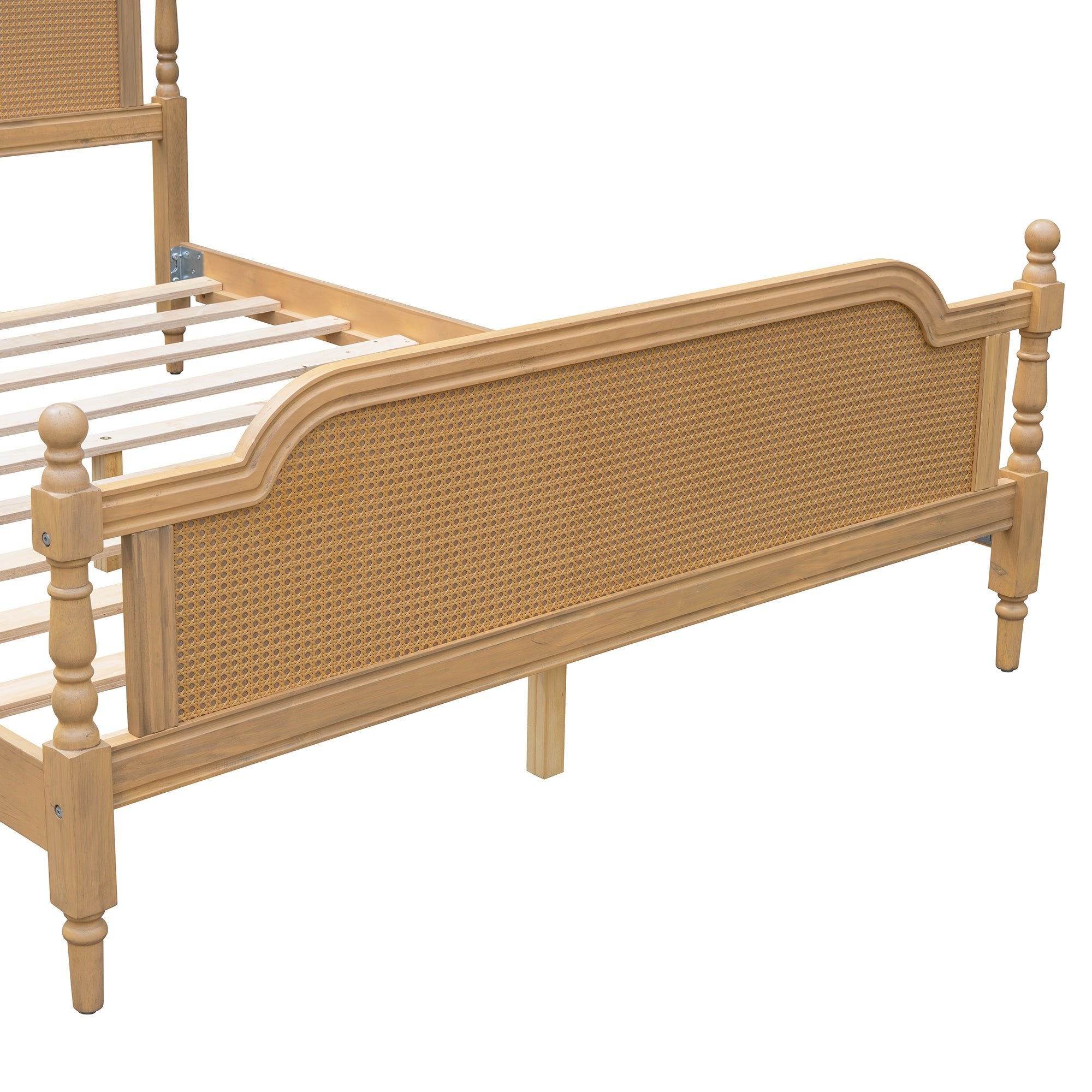 Excelsis Rattan Bed Frame with Fluted Legs, Antique Walnut - Beds & Headboards