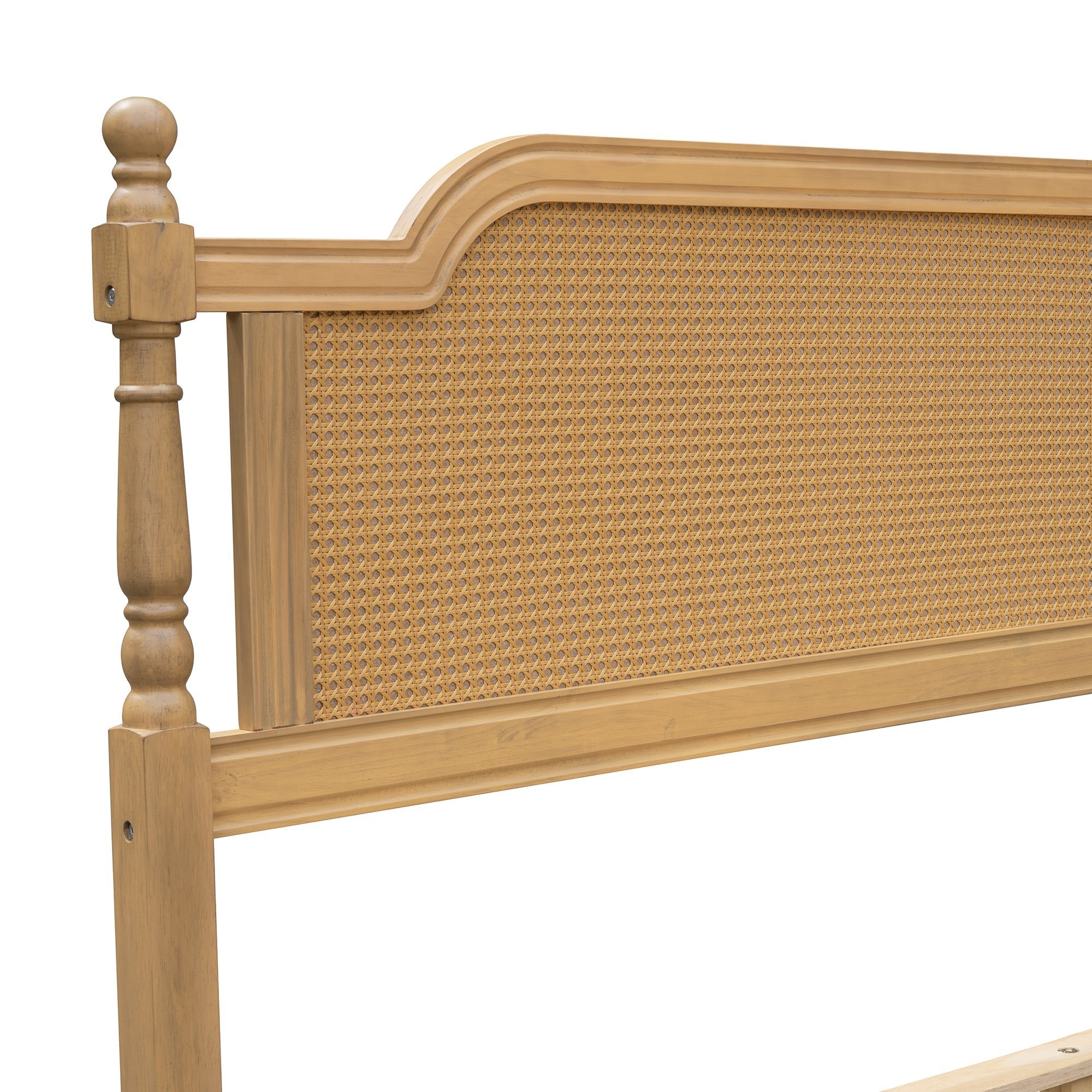 Excelsis Rattan Bed Frame with Fluted Legs, Antique Walnut - Beds & Headboards