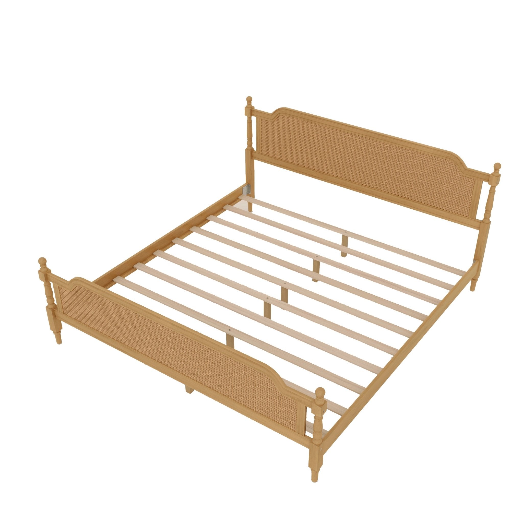 Excelsis Rattan Bed Frame with Fluted Legs, Antique Walnut - Beds & Headboards