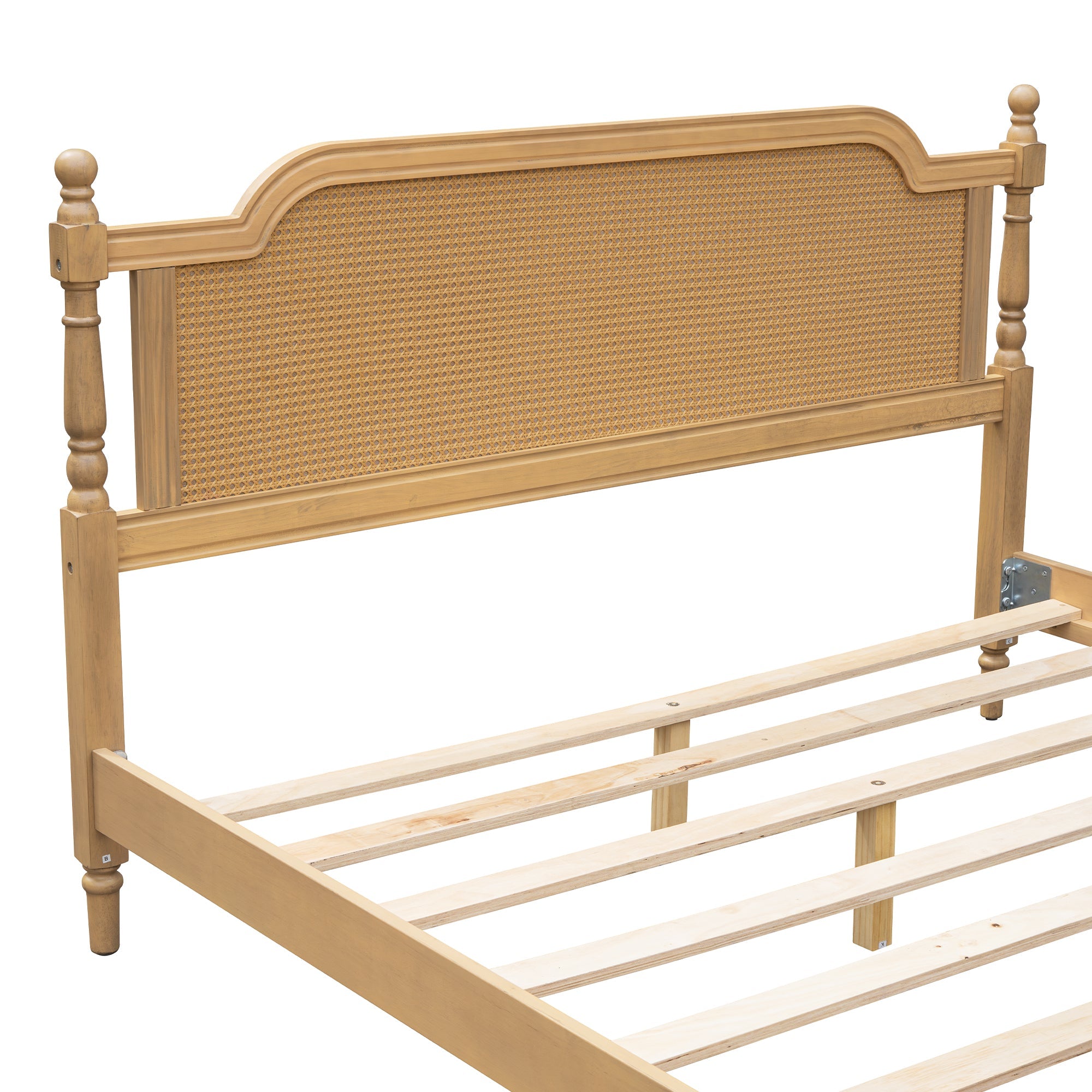 Excelsis Rattan Bed Frame with Fluted Legs, Antique Walnut - Beds & Headboards