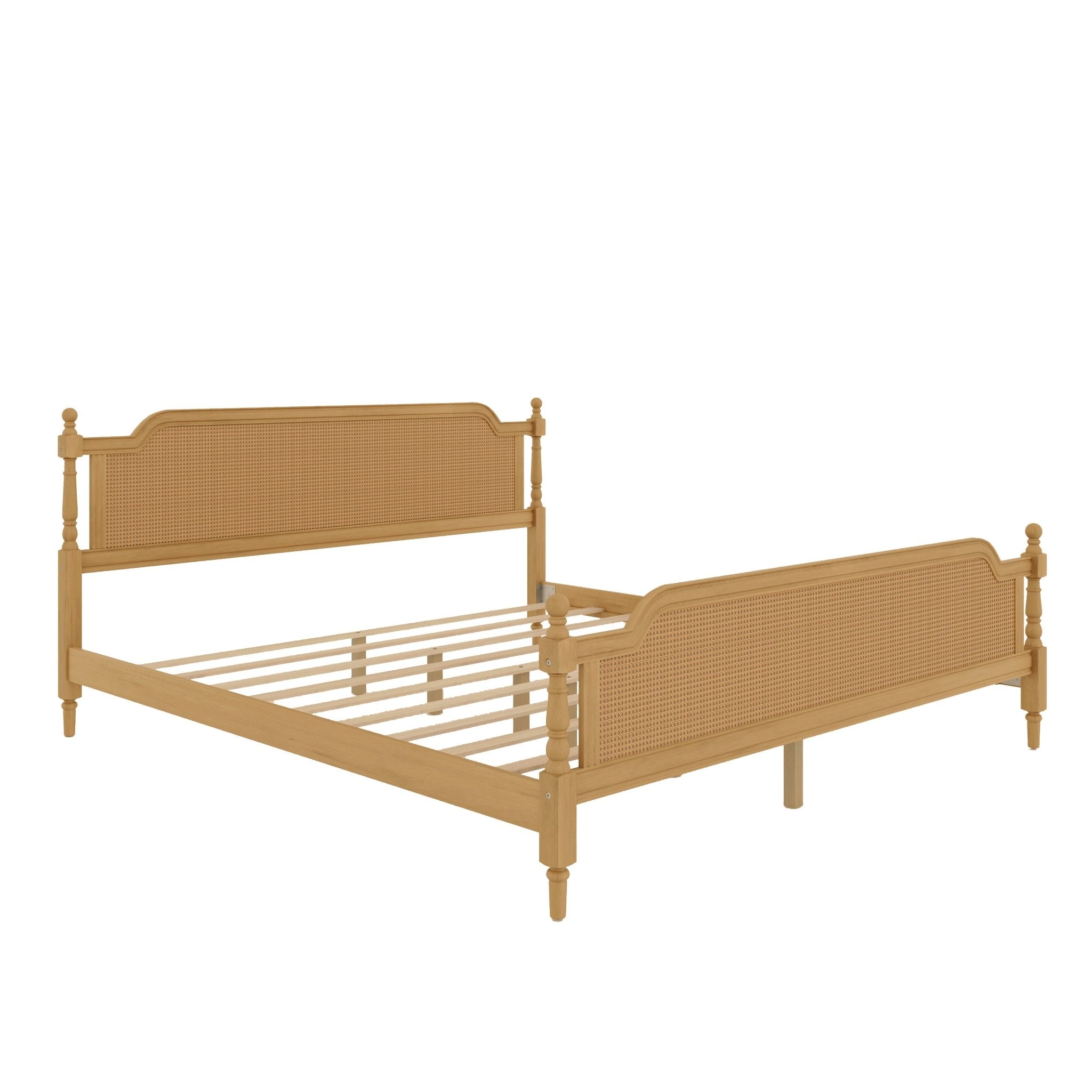 Excelsis Rattan Bed Frame with Fluted Legs, Antique Walnut - Beds & Headboards