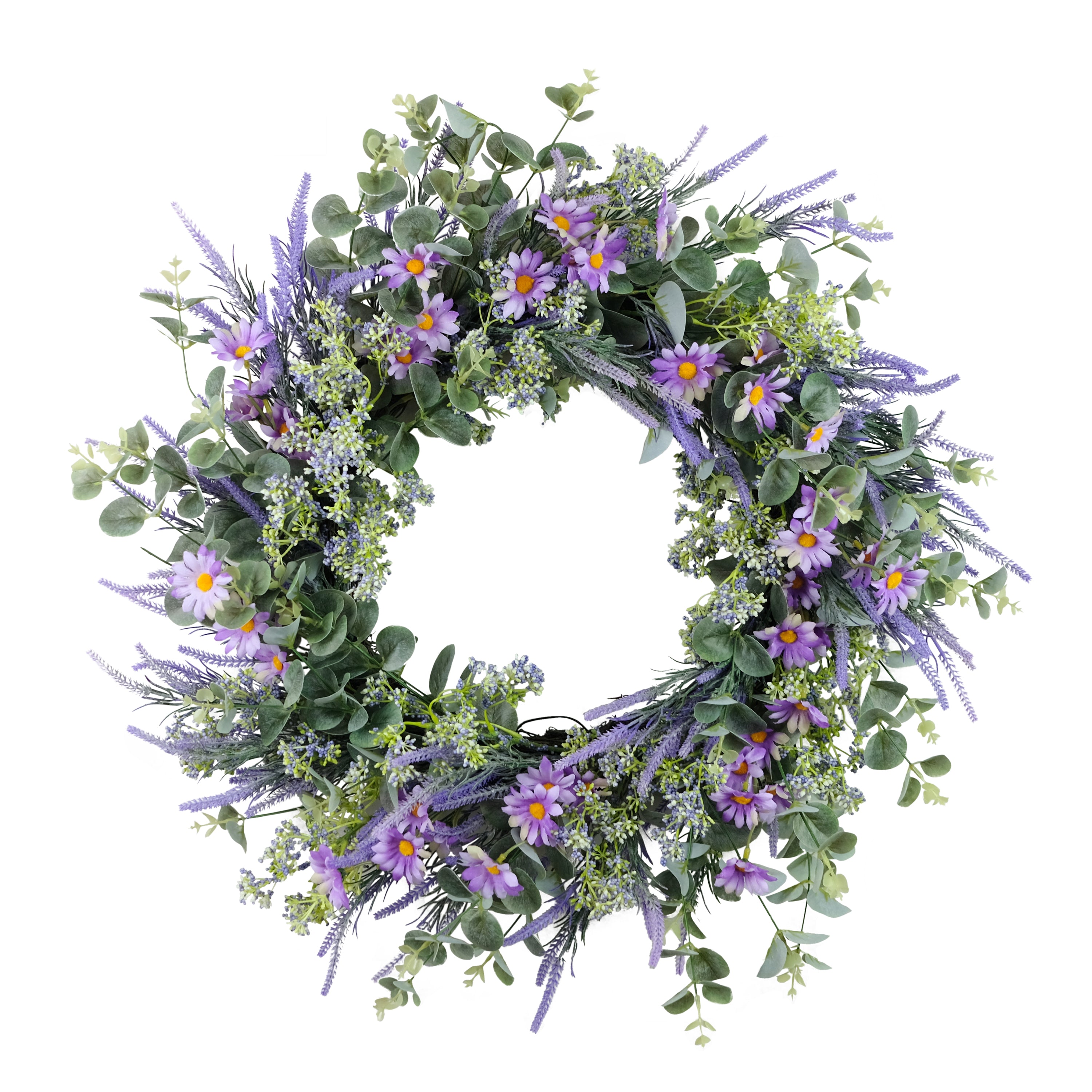 24" Artificial Daisy Lavender & Eucalyptus Floral Spring Wreath